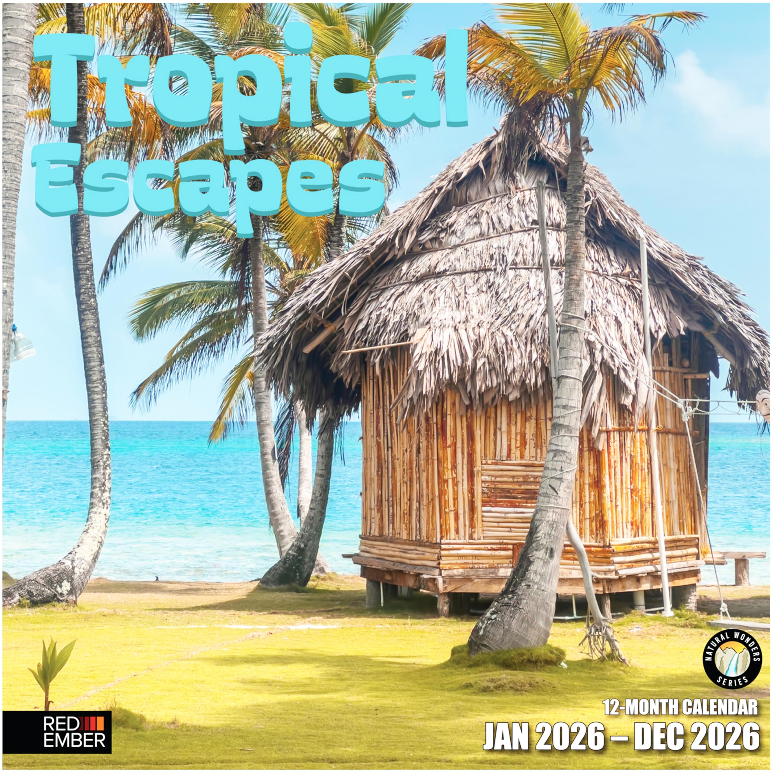 RED EMBER Tropical Escapes Wandkalender 2026, 12 Monate, 30,5 x 61 cm offen, dickes und stabiles Papier, Geschenk, Kalender 2026