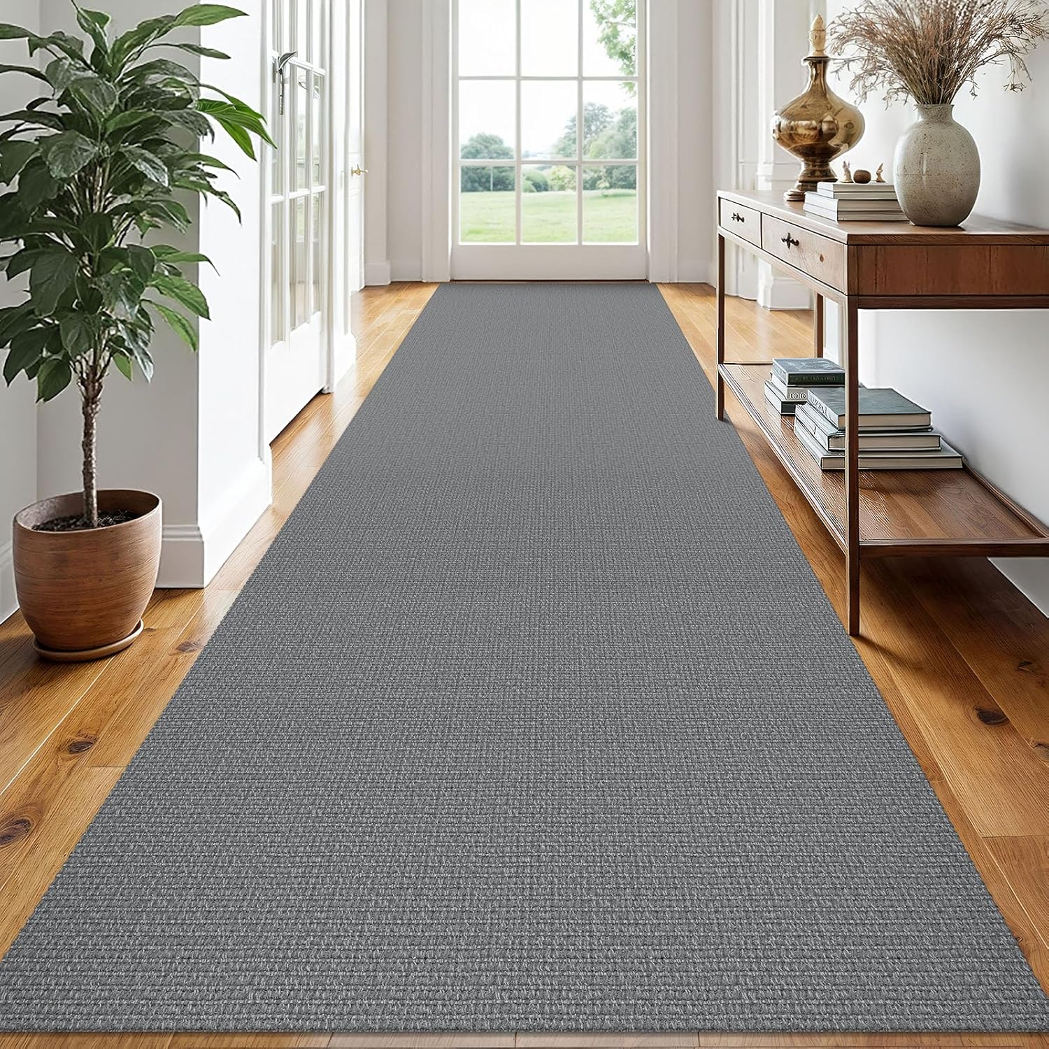 EARTHALL Extra Long Runner Rug 3x16 Ft Washable Runners for Hallways Cotton Non Slip Entryway Runner Braided Kitchen Runner Indoor Outdoor Carpet Runners for Hotels, Hall, Stair, Charcoal Gray 3' x 16' (Runner) Dark Gray