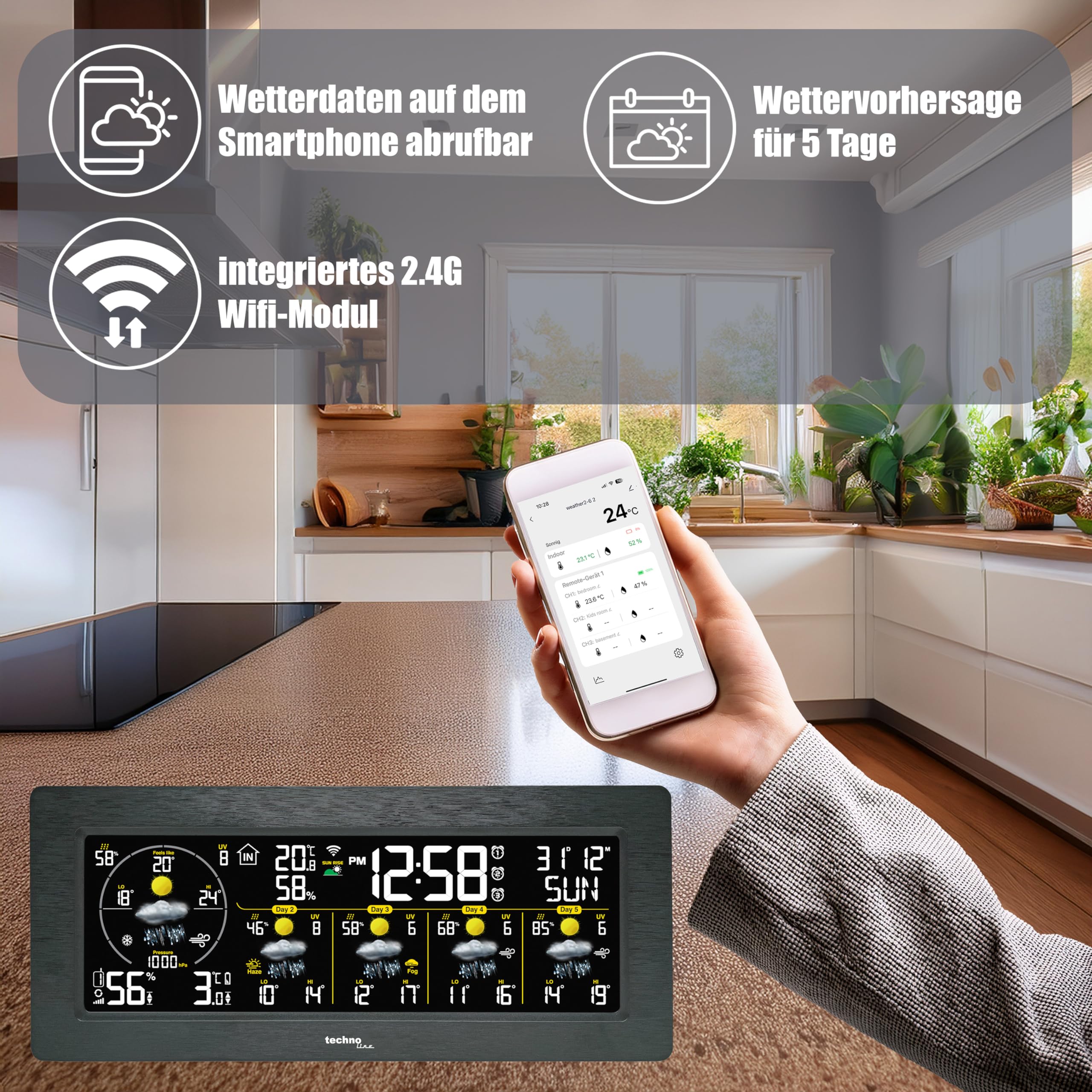 WD3050 Smart Life Stazione meteorologica: previsioni precise a 5 giorni, controllo app, funzioni di allarme e altro ancora: il tuo esperto meteo personale per la casa!