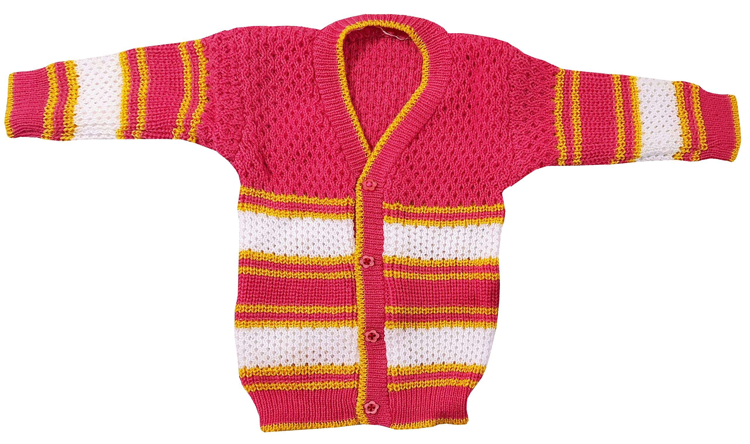little PANDA Born Baby Sweater for Baby Boys & Baby Girls Woollen Full Sleeves, V Neck Sweater Top, Bottom, Cap & Booties Set (0-3 Months) (Rani) 1