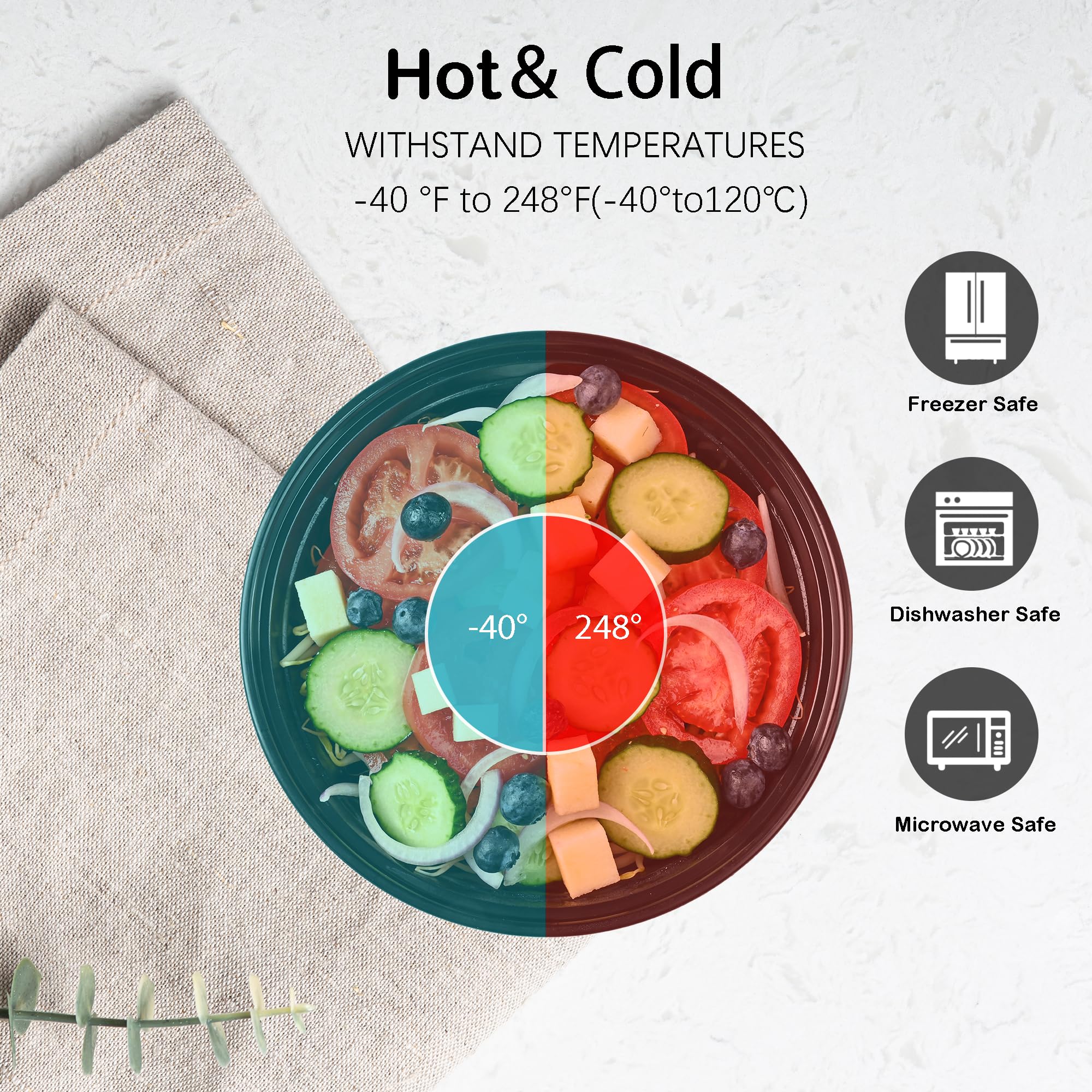 LOKATSE HOME Contenedores redondos de 32 onzas con tapas, paquete de 150 cajas Bento para almacenamiento de alimentos, aptos para microondas, lavavajillas y congelador
