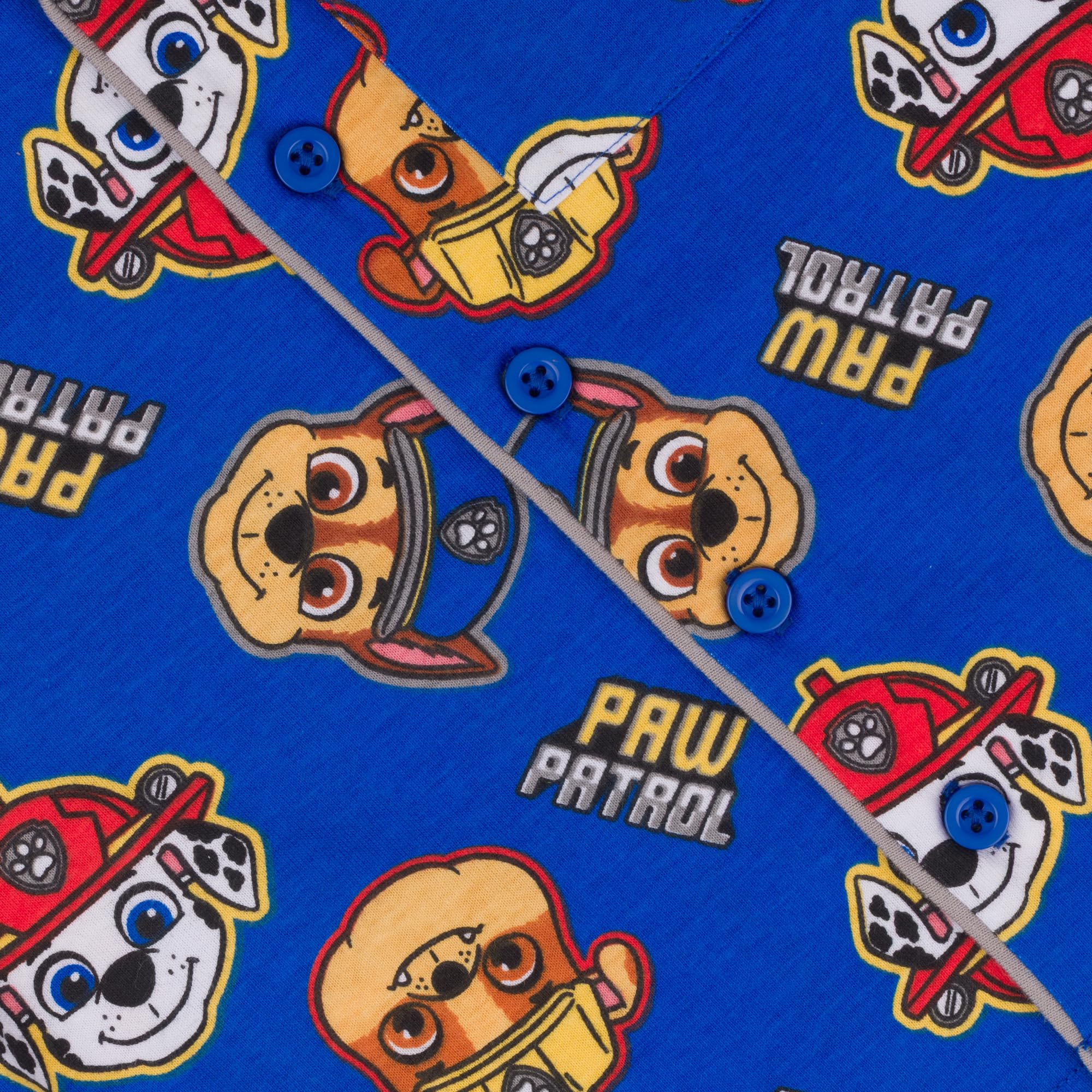 Paw Patrol, Chase Marshall Rubble, 100% Cotone con Bottoni Pigiama a Maniche Corte, Blue, Blu