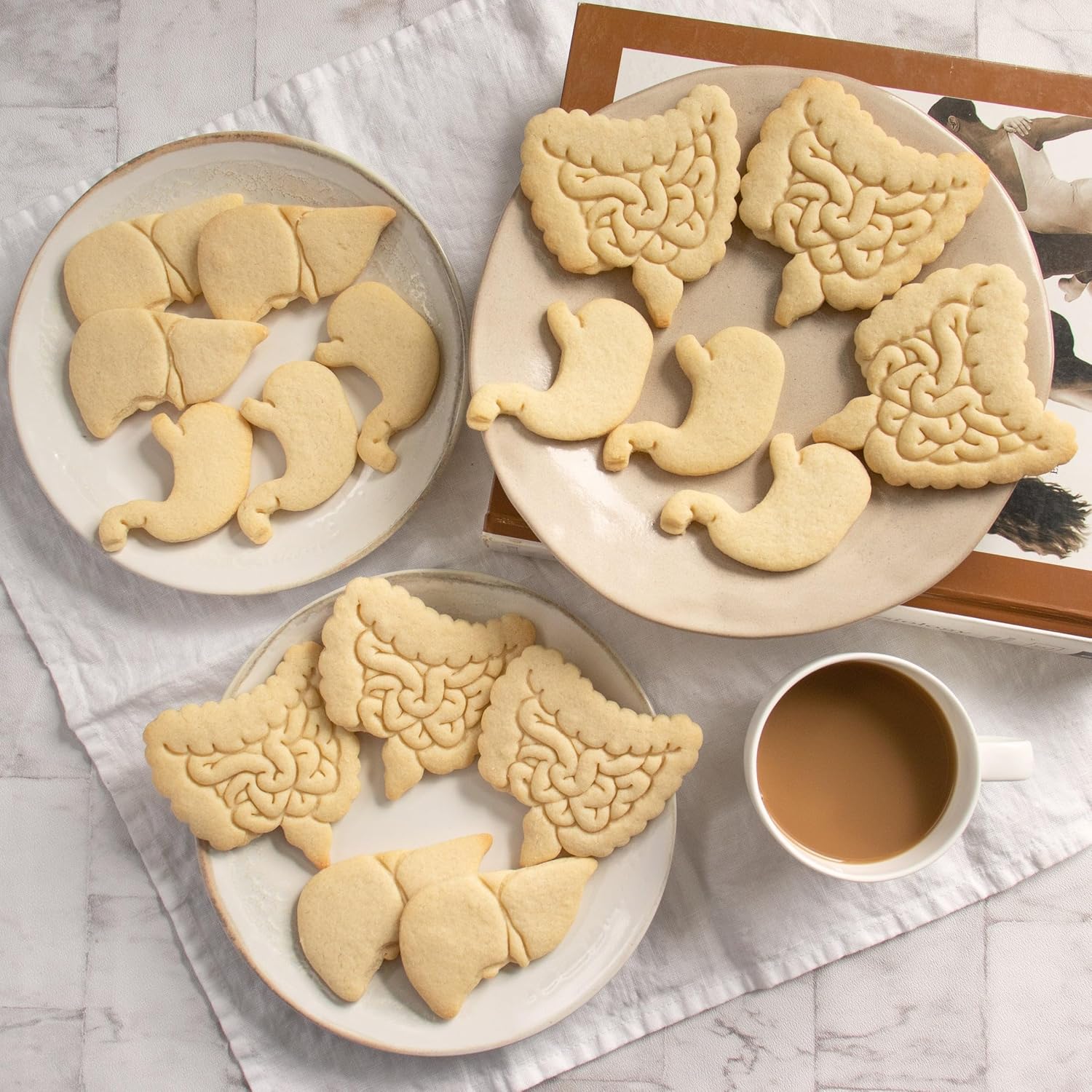 Set of 3 Gastrointestinal Anatomy cookie cutters (Designs: Intestines, Liver and Stomach), 3 pieces - Bakerlogy