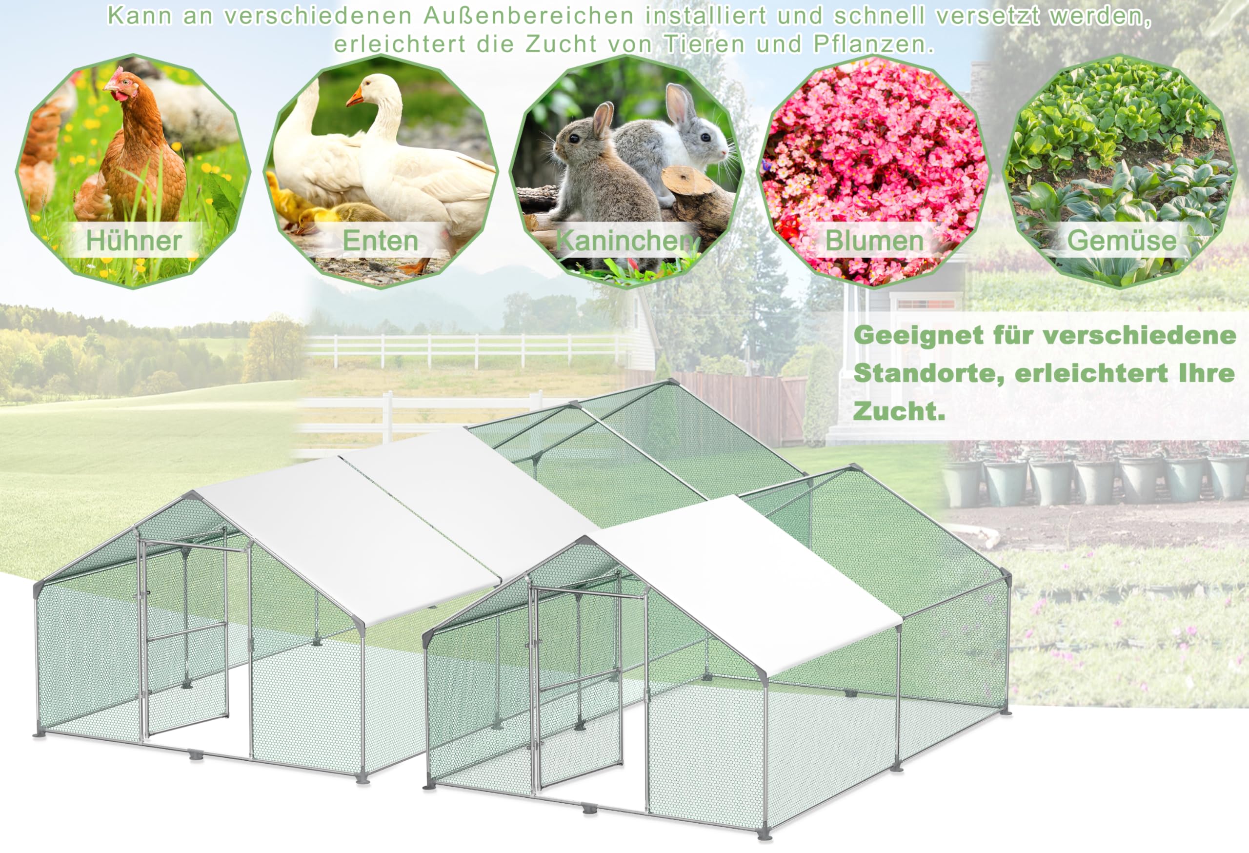 LZQ Cage Enclos Poulailler Extérieure pour Animaux Poulets Parc grillagé Acier galvanisé, 3x2x2 m