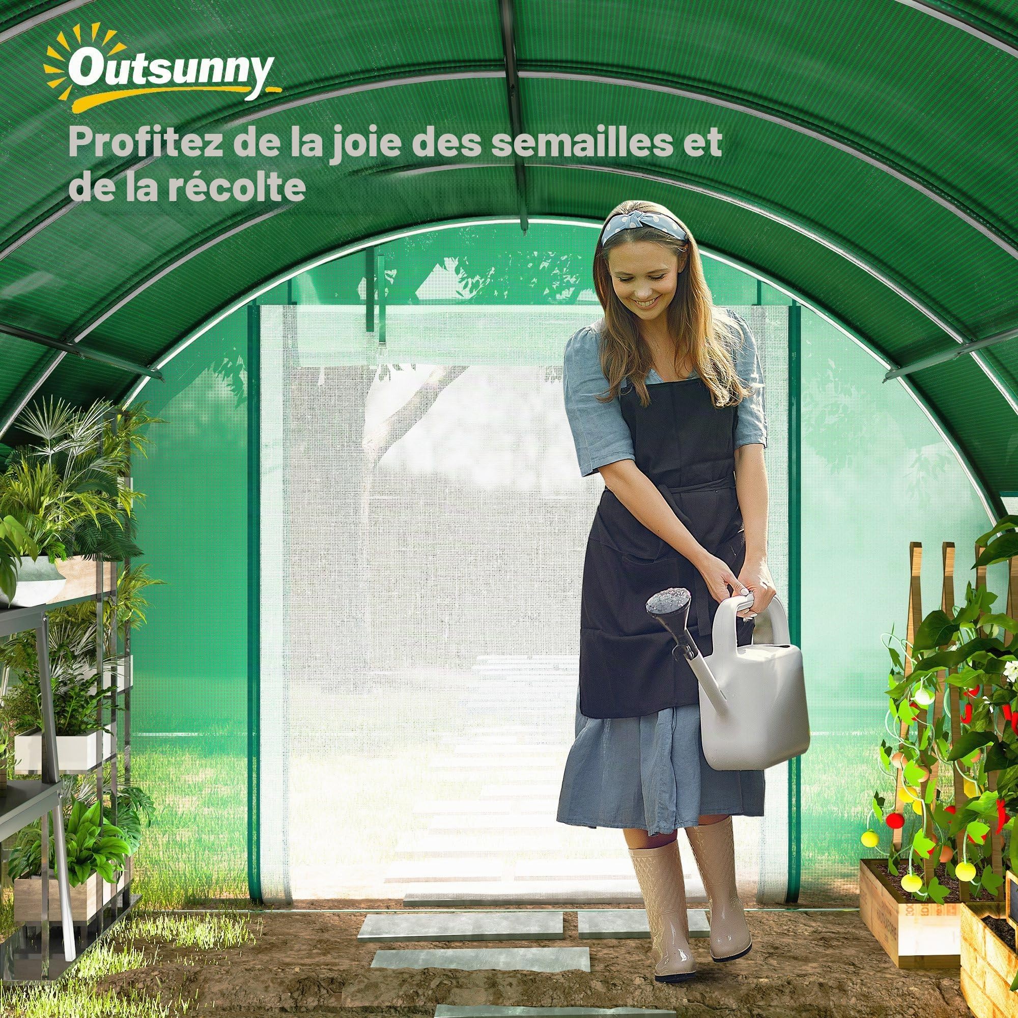 Outsunny Tunnel de Serre 10' x 13' x 6,5' avec Filet d'ombrage Vert