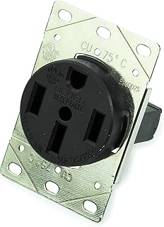 RV 50 Amp, 125/250 Volt, NEMA 14-50R, 3P, 4W Power Receptacle Flush Mounting Receptacle, Straight Blade, Industrial Grade, Grounding, Side Wired, Steel Strap, Black (50-Amp) - coolthings.us