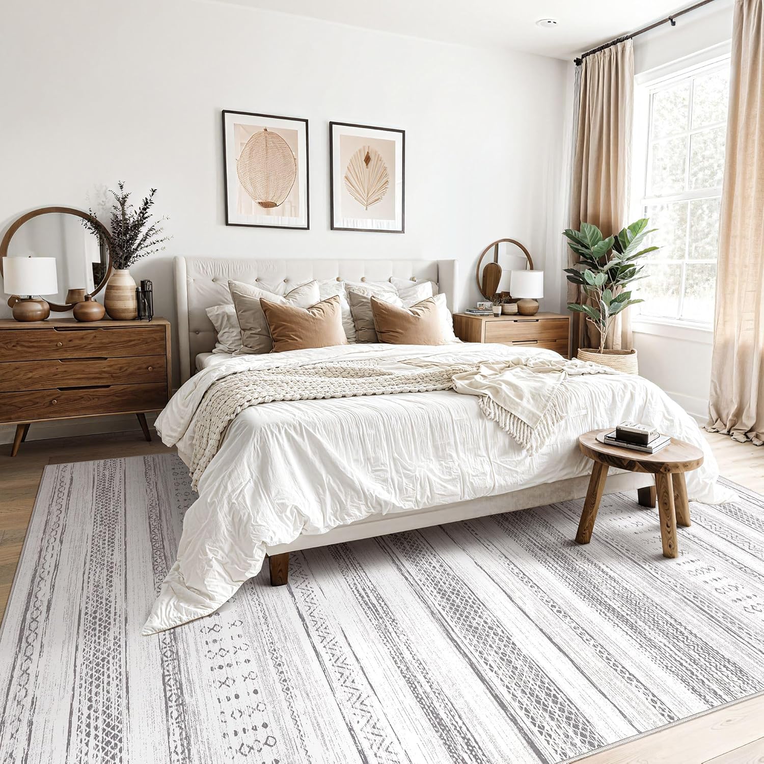 Tortania Area Rug Living Room Rugs - 6x9 Washable Large Soft Neutral Boho Moroccan Bohemian Farmhouse Rug Indoor Floor Carpet for Bedroom Under Dining Table Home Office Decor - Light Grey 6' x 9' (Rectangular) Light Grey