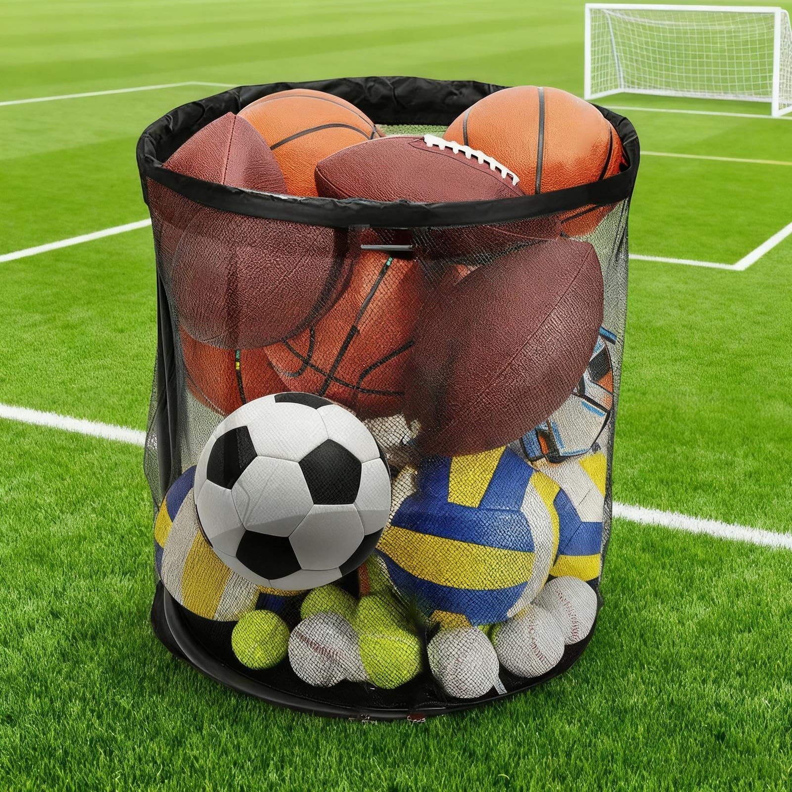Torba do przechowywania piłek sportowych, piłka garażowa, 60 x 60 x 62 cm, wytrzymały worek siatkowy, przezroczysta konstrukcja, szybki dostęp, pomieści piłki na kemping, do klubu, do użytku wewnątrz