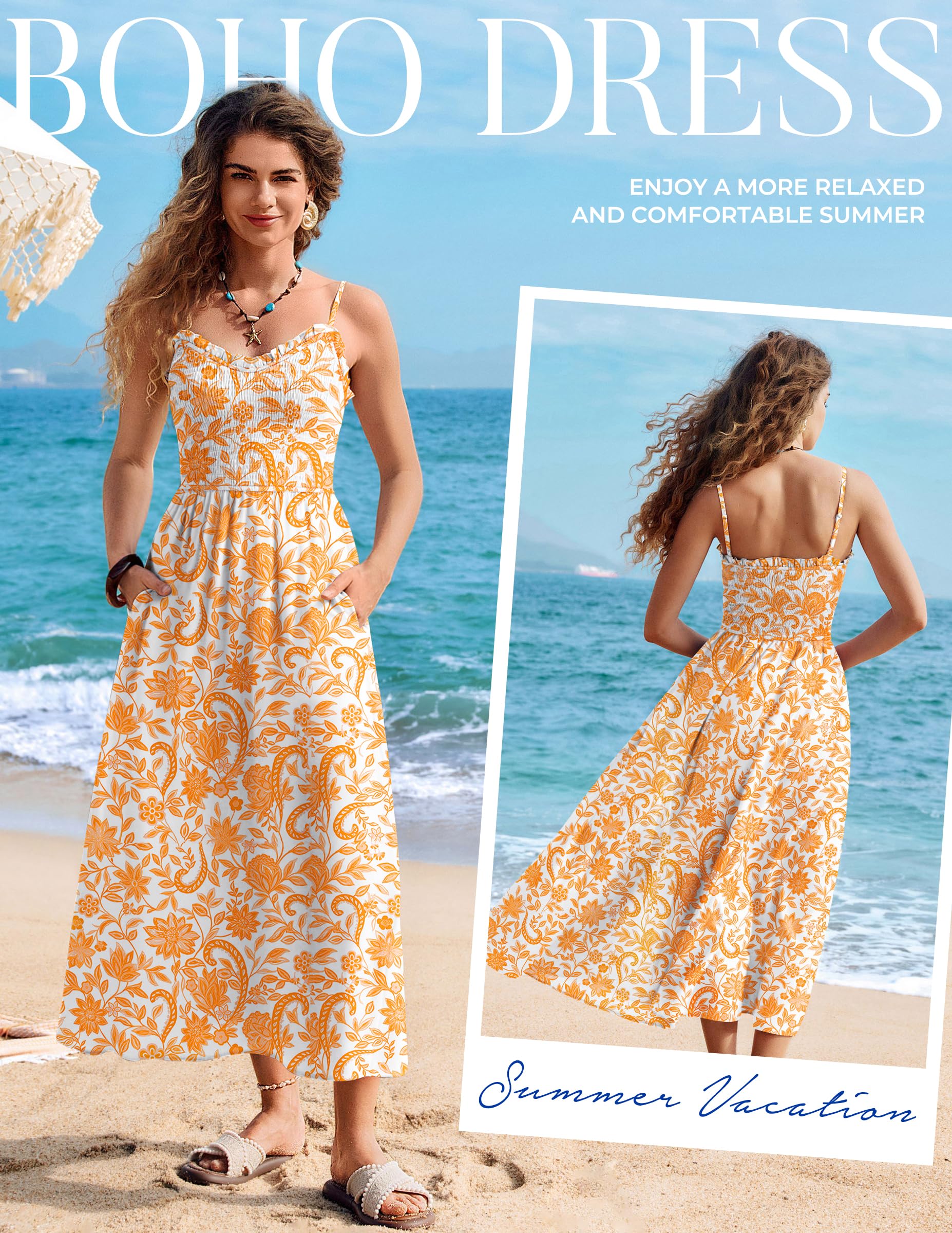Kate Kasin Maxi abito estivo da donna con motivo floreale, stile boho, scollo a V, per il tempo libero, elegante abito da spiaggia