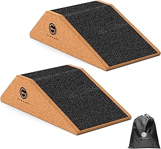 Gymkara Cork Squat Wedge Block 2 Pack - Non Slip Heel Elevated Squat Wedge and Calf Raise Block - Slant Board for Squats to Avoid Muscle Strain and Optimize Squat Form
