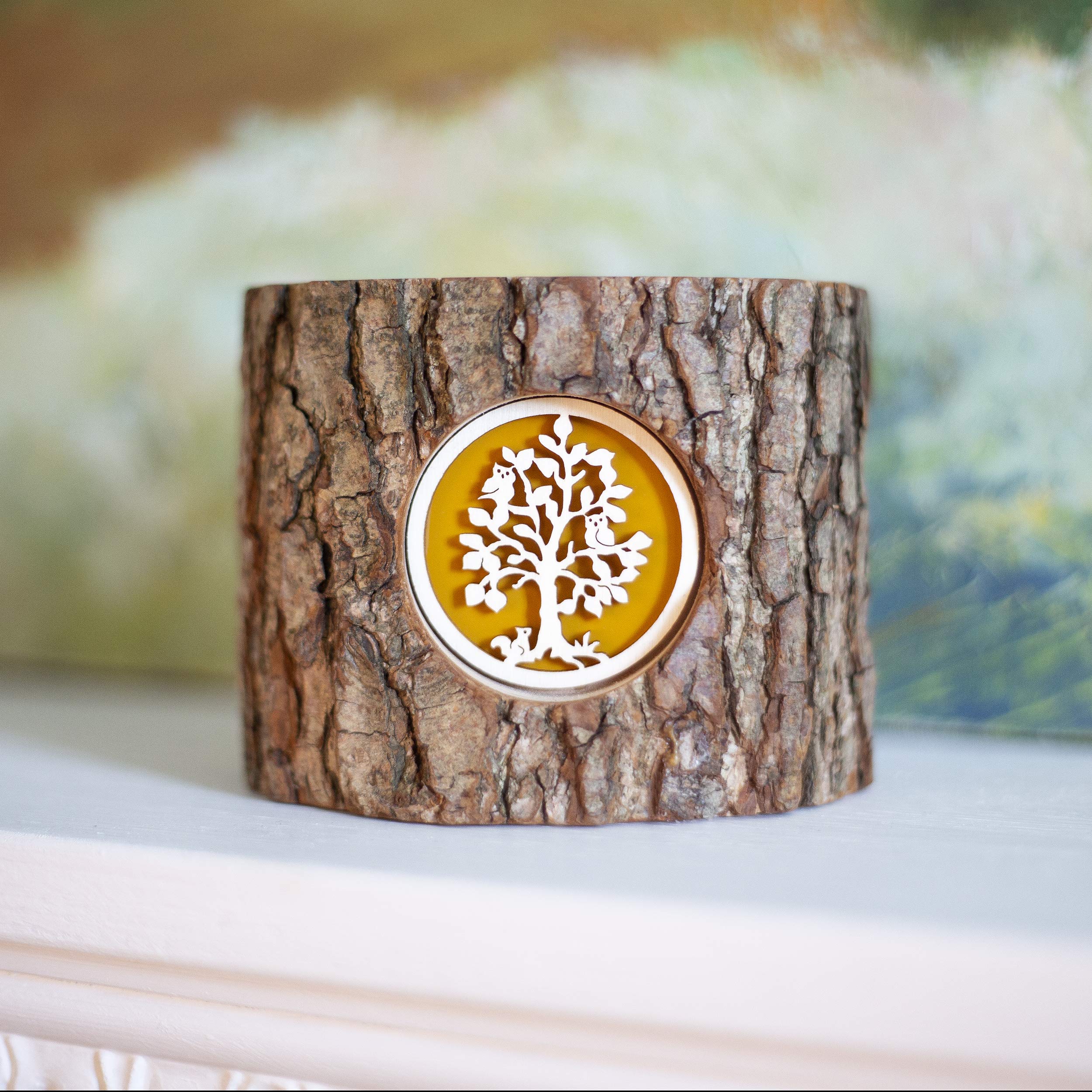 FOREST DECOR Drewniany świecznik z korą - Dekoracja leśna - 3 lata - Ręcznie robione w Niemczech