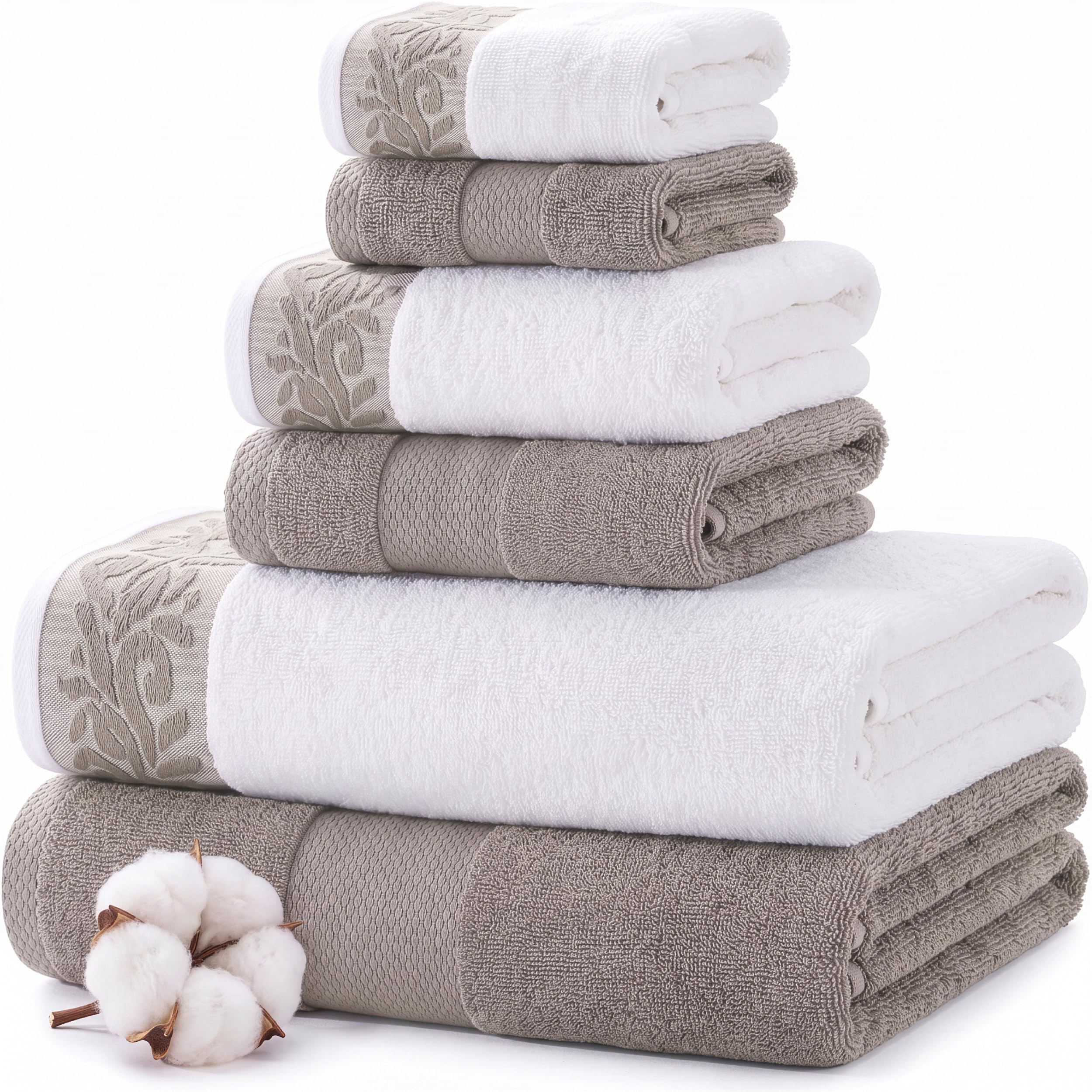Modern Threads Juego de 6 Toallas de 600 gsm con Borde Jacquard Filgree, Color Gris Pardo