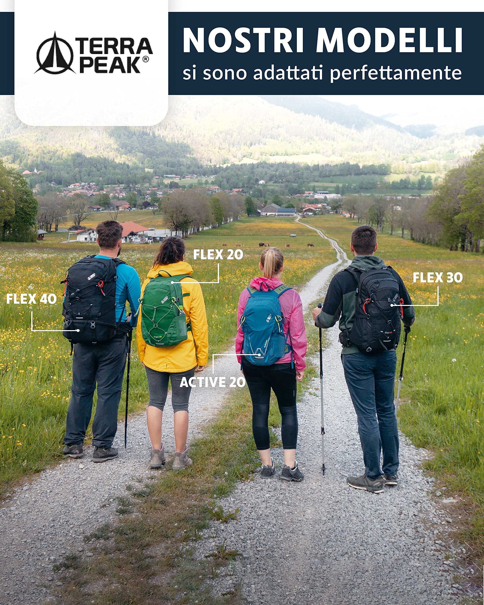 Terra Peak® Zaino da Trekking 40 litri per uomo e donna (FLEX 40 GRANDE) - Zaino da escursionismo, viaggio e montagna da esterno ergonomico e impermeabile - con ventilazione posteriore (traspirante)