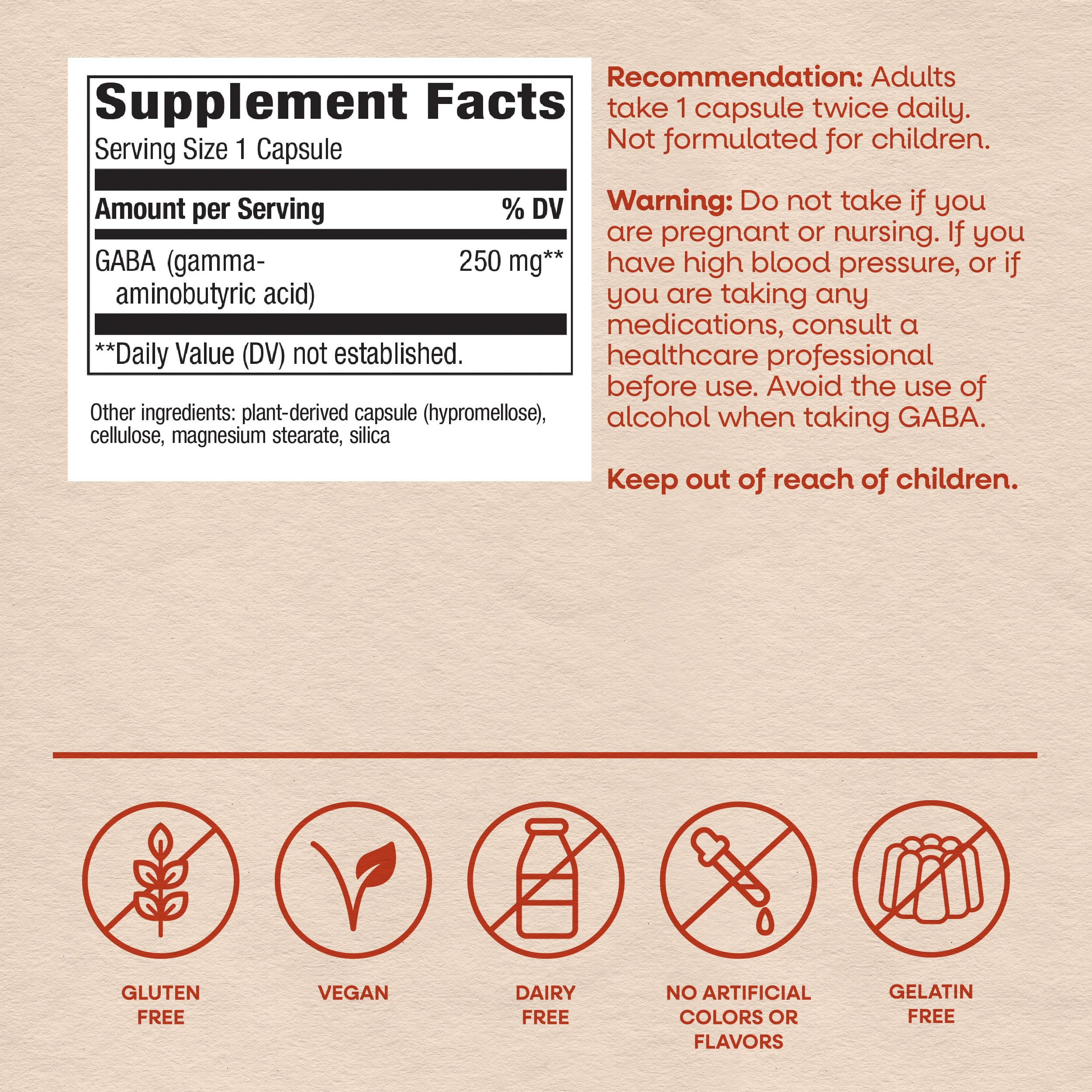 Nature's Way GABA Capsules, Gamma-Aminobutyric Acid, 250 mg, Vegan, 60 ct — Amazon image 6