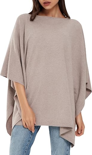 PULI Women's Pullover Poncho Sweater Oversized Loose Fit Soft Shawl Layering Tops for Office Travel Daily Wear,Fall Winter