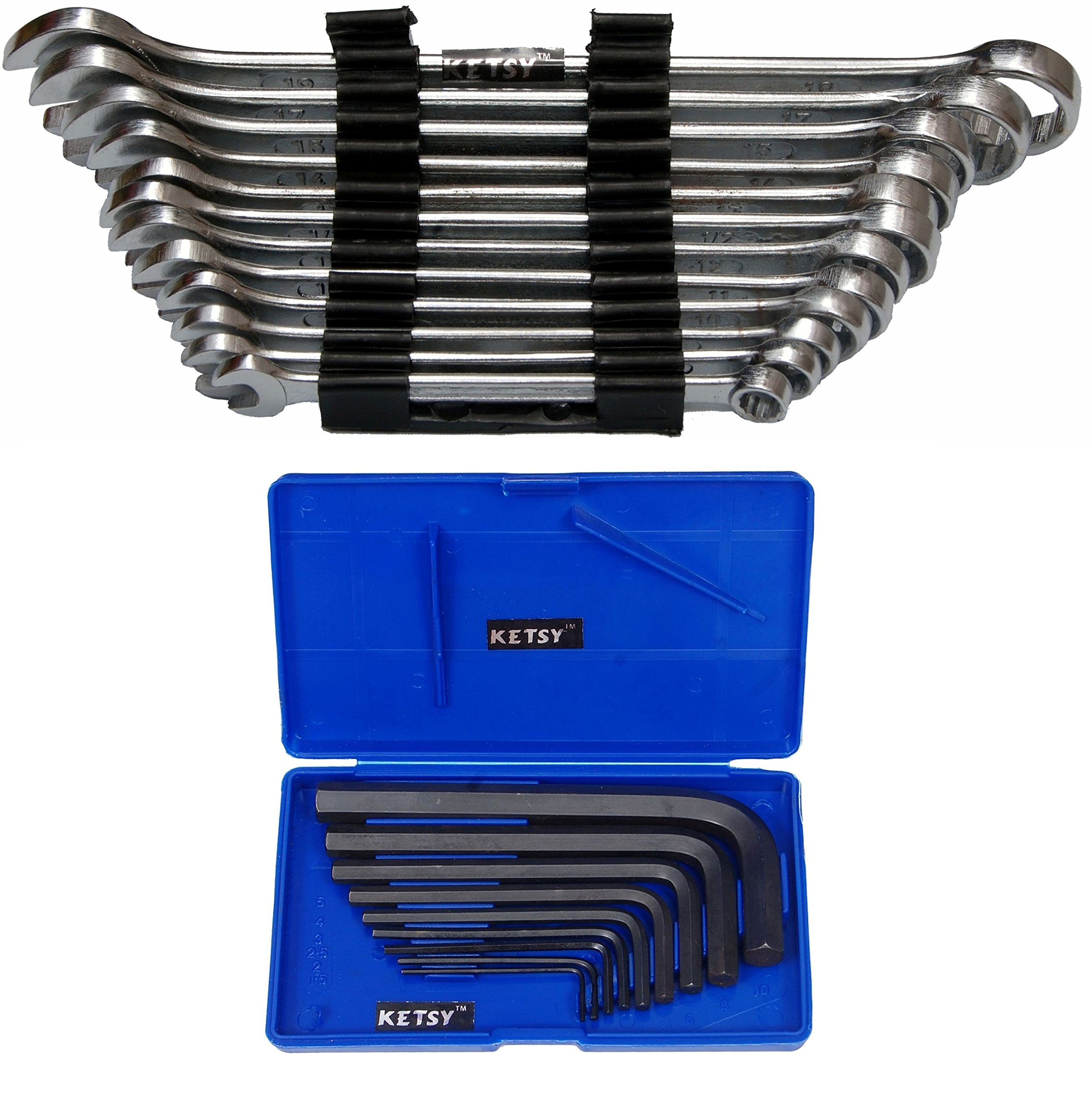 KETSY 829 817 Combination Spanner with Hex Head - 12-Piece (7mm, 8mm, 9mm, 10mm, 11mm, 12mm, 13mm, 14mm, 15mm, 17mm, 19mm and 22 mm with 9 Pieces allen key Set ) - Set of 2 (B01KJXIJ5U) Amazon Price History, Amazon Price Tracker
