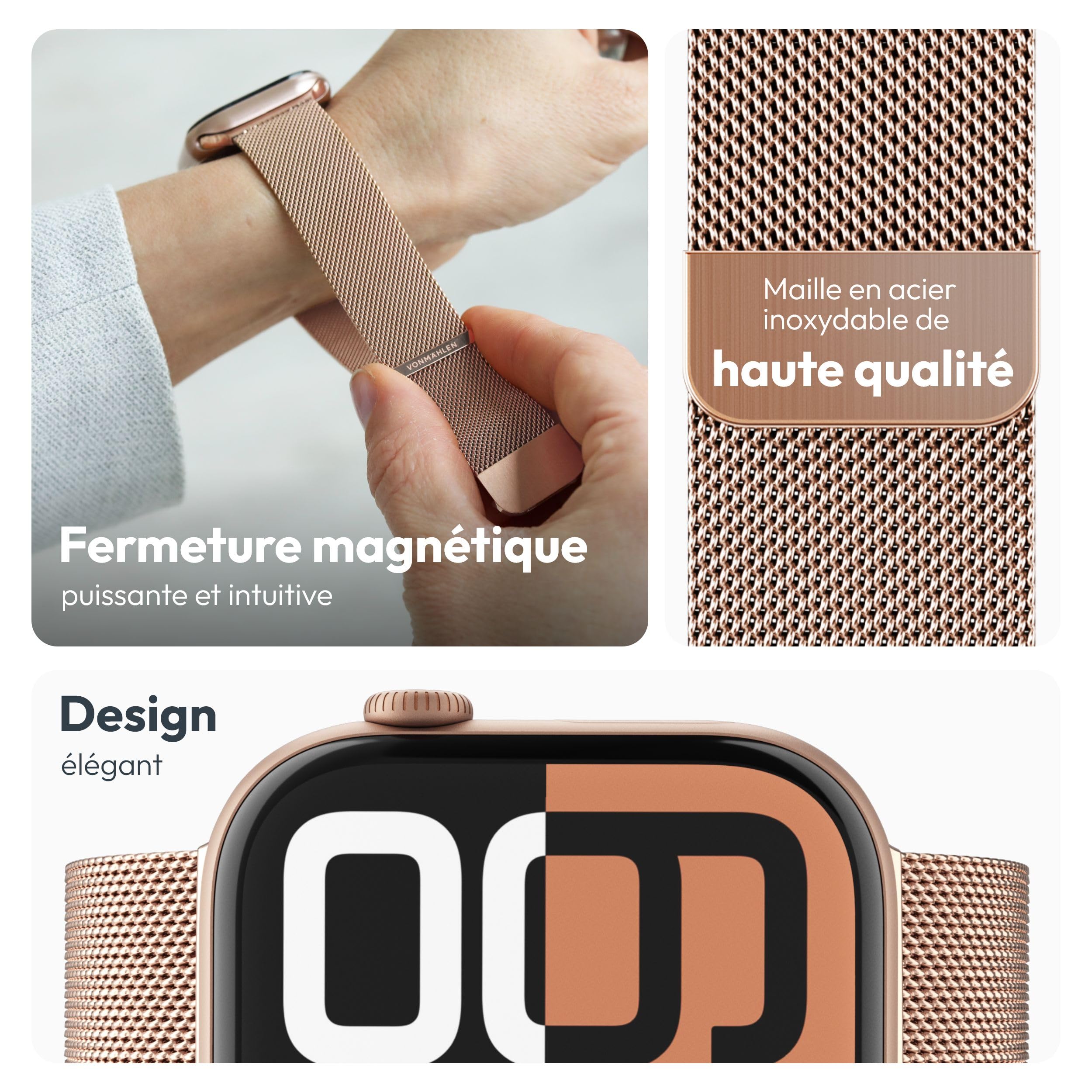 VONMÄHLEN Milanese Loop 2 - Bracelet élégant en acier inoxydable avec fermeture magnétique - Réglable de qualité supérieure - Compatible avec Apple Watch
