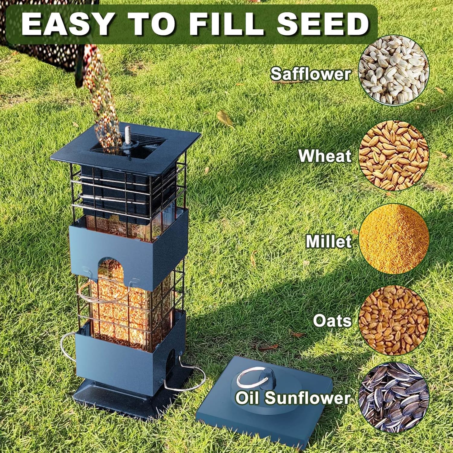 Squirrel Proof Bird Feeder, 3LBS Anti-Squirrel Bird Feeders for Outdoors Hanging,Weight-Activated Perches Metal Wild Birdseed Feeders for Cardinal Blue Jay Outside (Blue)