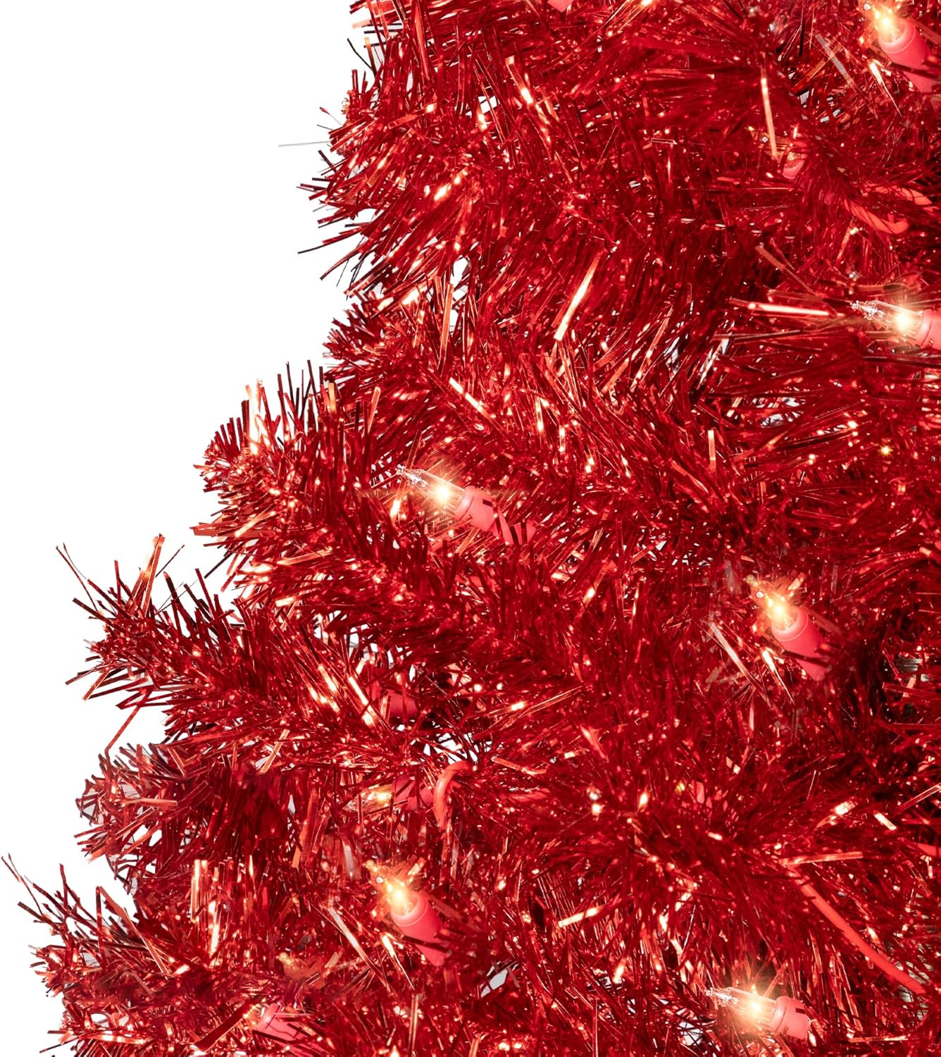 Northlight Pre-Lit Artificial Tinsel Christmas Tree - 3' - Red - Clear Lights