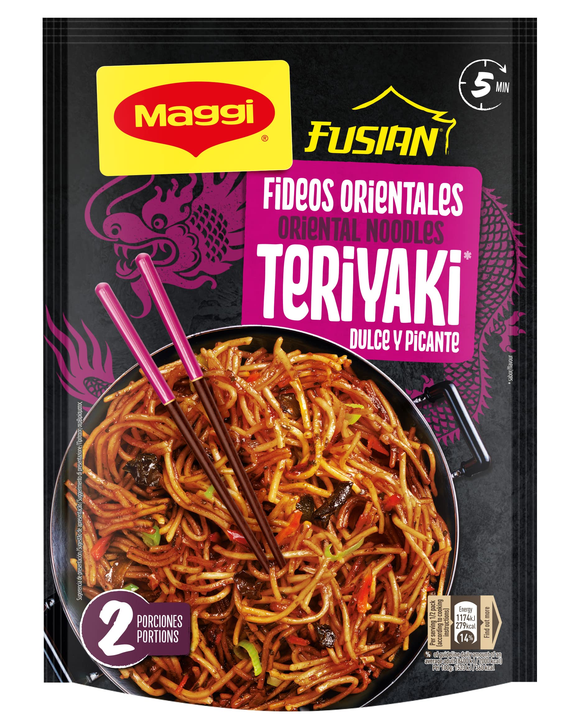 Maggi Fusian Fideos Orientales Teriyaki, 130 g, pack 12 | Listos en 5 minutos