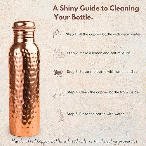 Miniatura 9 de Botella de agua de cobre puro de 34 onzas  Recipiente de cobre ayurvédico a prueba de fugas hecho a mano para agua potable  sin BPA, salud y