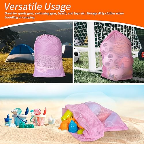 Vista 28 de Polecasa - Bolsa de lavandería duradera extragrande de malla con etiqueta de identificación y cierre de cordón de bloqueo, lavable, p/viajes, Aqua