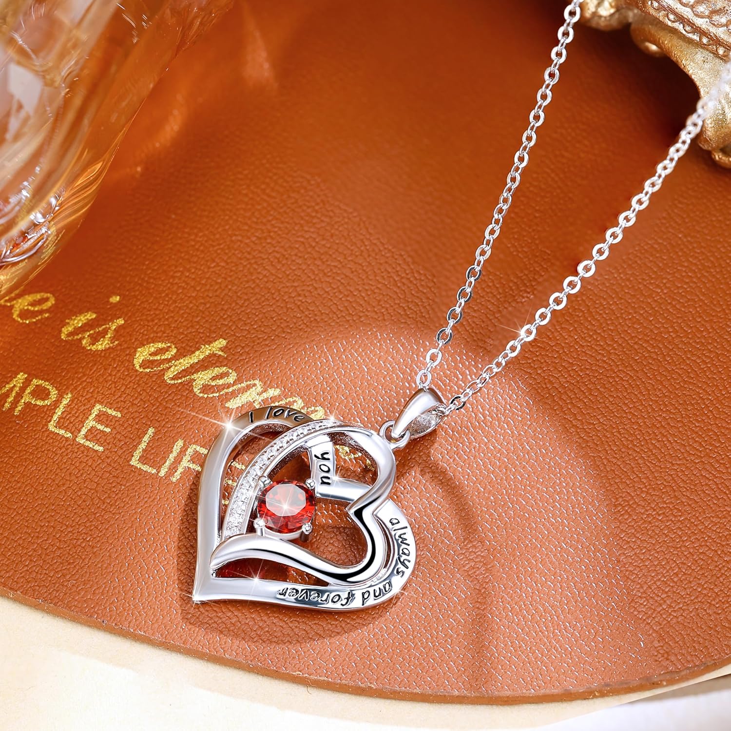 S925 Sterling Silver Forever Love Heart Necklaces for Women Birthstone Pendant Wedding Anniversary, Birthday Gift for Wife Girlfriend Mom Daughter Jewelry Valentine's day - Image 2