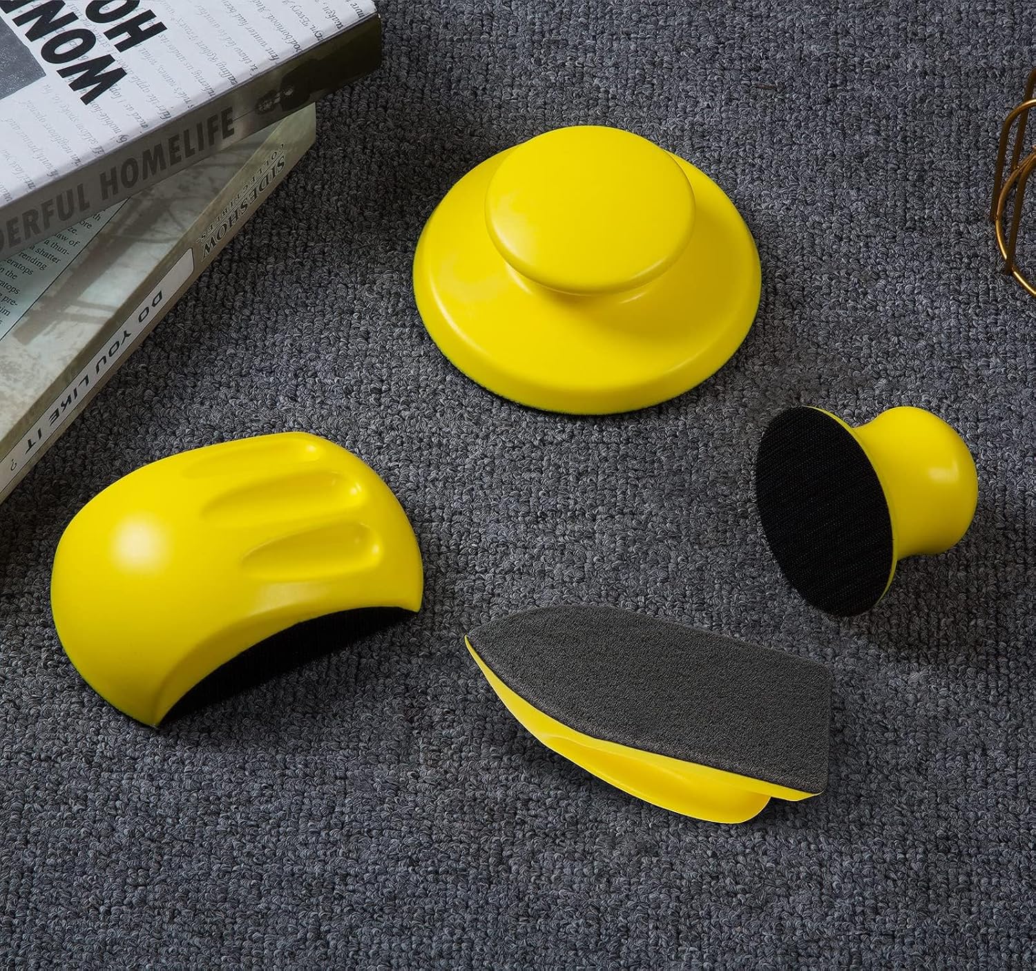4PCS Hook and Loop Sanding Block Included 1 Cleaning Brush 5 Inch Round and Mouse Sanding Block Meant for Wood Furniture Restoration Home Arts and Crafts