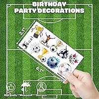 Vista 4 de 96 tatuajes temporales de fútbol para niños, calcomanías de fiesta deportiva con pelotas de fútbol y jugadores, divertidos recuerdos de fiesta