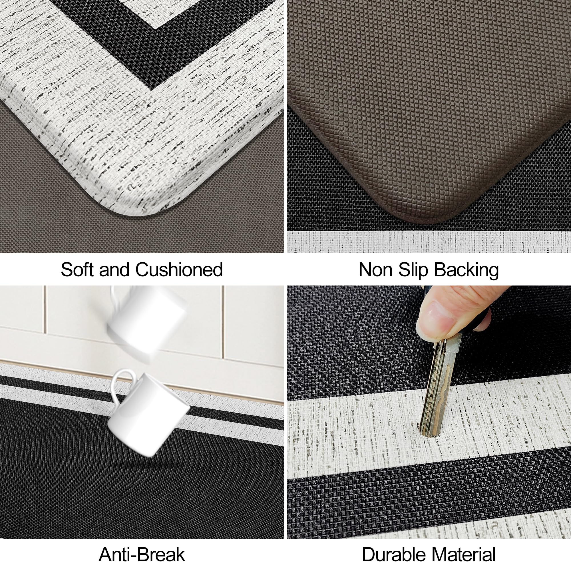 Tapetes de cocina antifatiga acolchados de espuma viscoelástica, alfombras de cocina antideslizantes cómodas de pie para oficina, hogar, lavandería, impermeables y ergonómicos (17.3 x 59