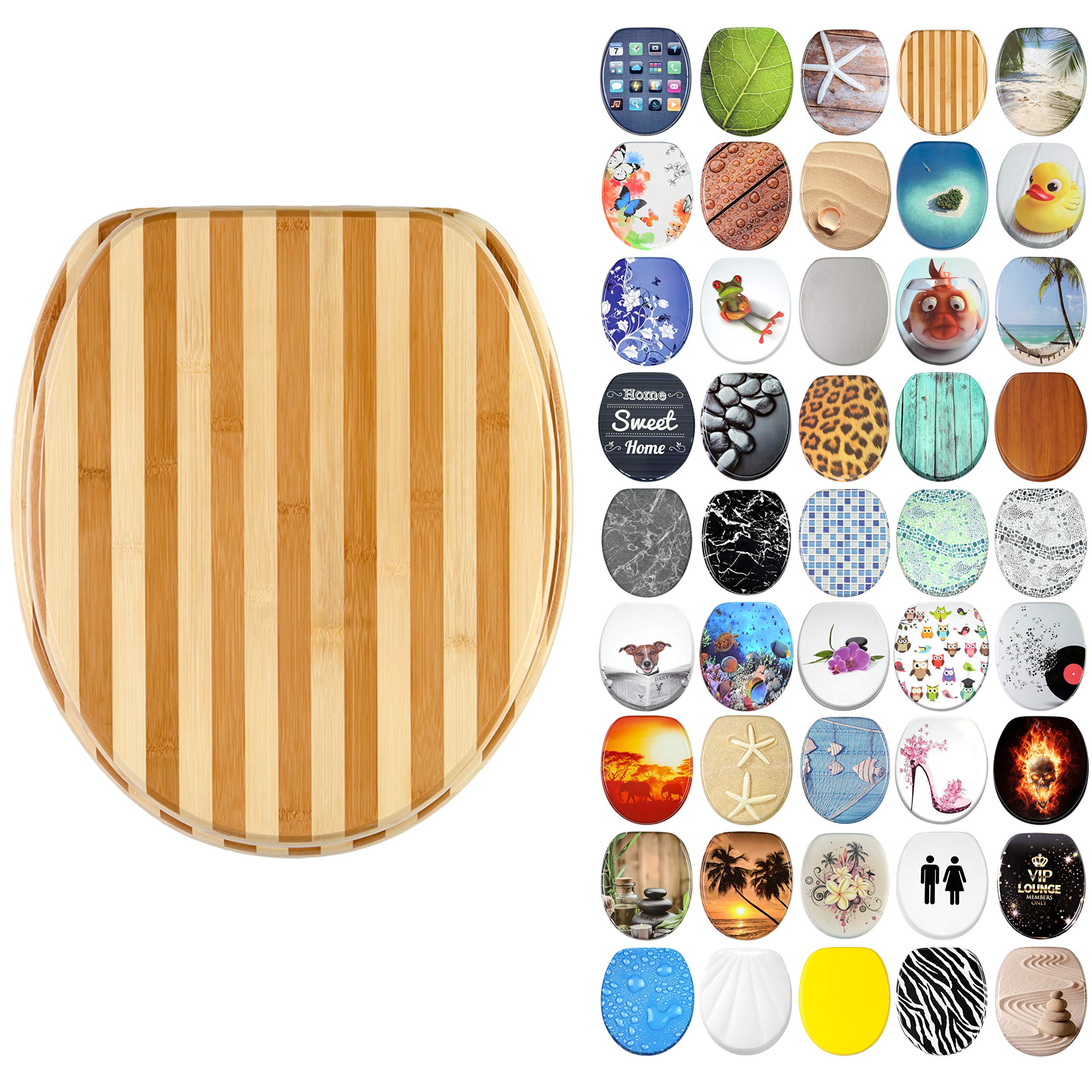 Sanilo Bamboo Striped Soft Close Toilet Seat, Wide Choice Of New Toilet Seats, Stable Hinges, Easy To Mount (Bamboo Striped)