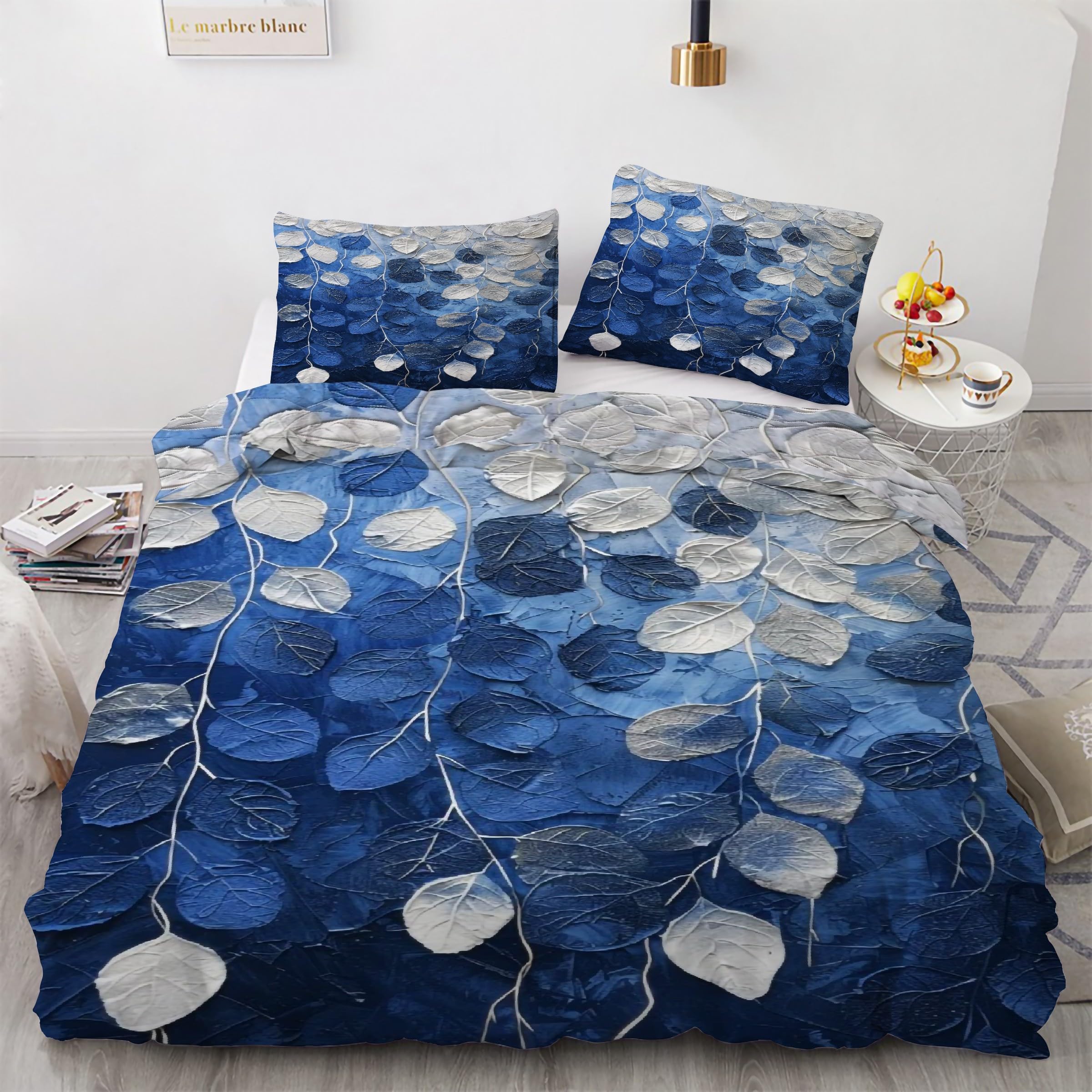Housse de couette 220x240 feuille peinture ensemble de literie 3 pièces microfibre avec fermeture