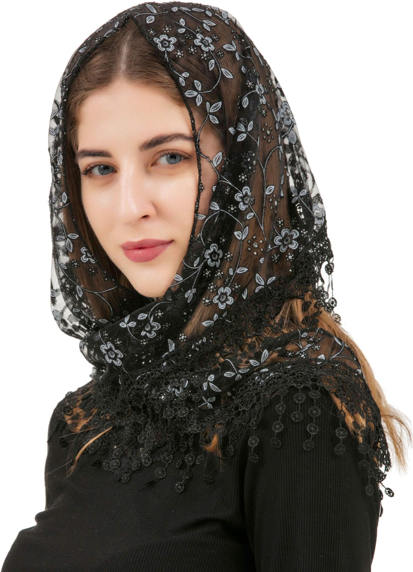 Triangle Lace Veil Mantilla Cathedral Head Covering Chapel Veil for Mass Wedding Bridesmaids