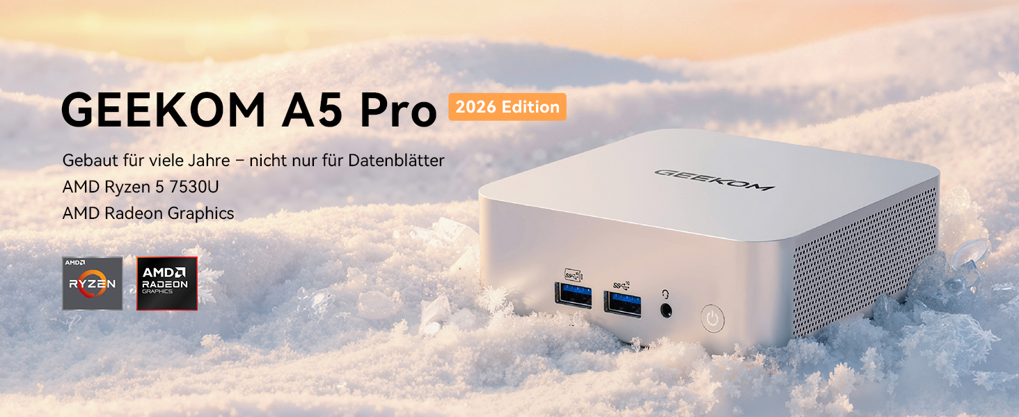 GEEKOM Mini PC A5 Pro 2026 Edition with AMD Ryzen 5 7530U, 1TB SSD