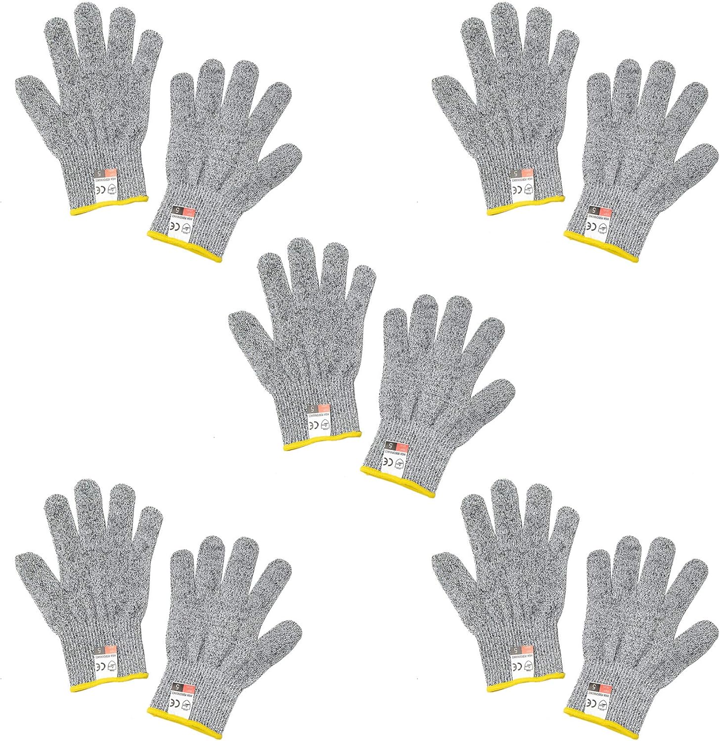Cut Resistant Glove - High Performance Level 5 Protection for Kitchen Cutting, Food Grade Safety Gloves for Cutting (Large, 5 Pair Stand Gloves)