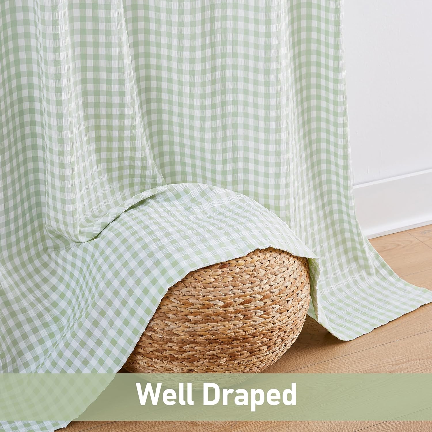 ZJDECOR Sage Green White Buffalo Plaid Curtains 84 Inches Long,Crinkled Not-See-Through Sheer Rod Pocket Drapes,Rustic Window Treatment for Nursery Living Room,Tiebacks Included,52" Wx84 L(Pack of 2)