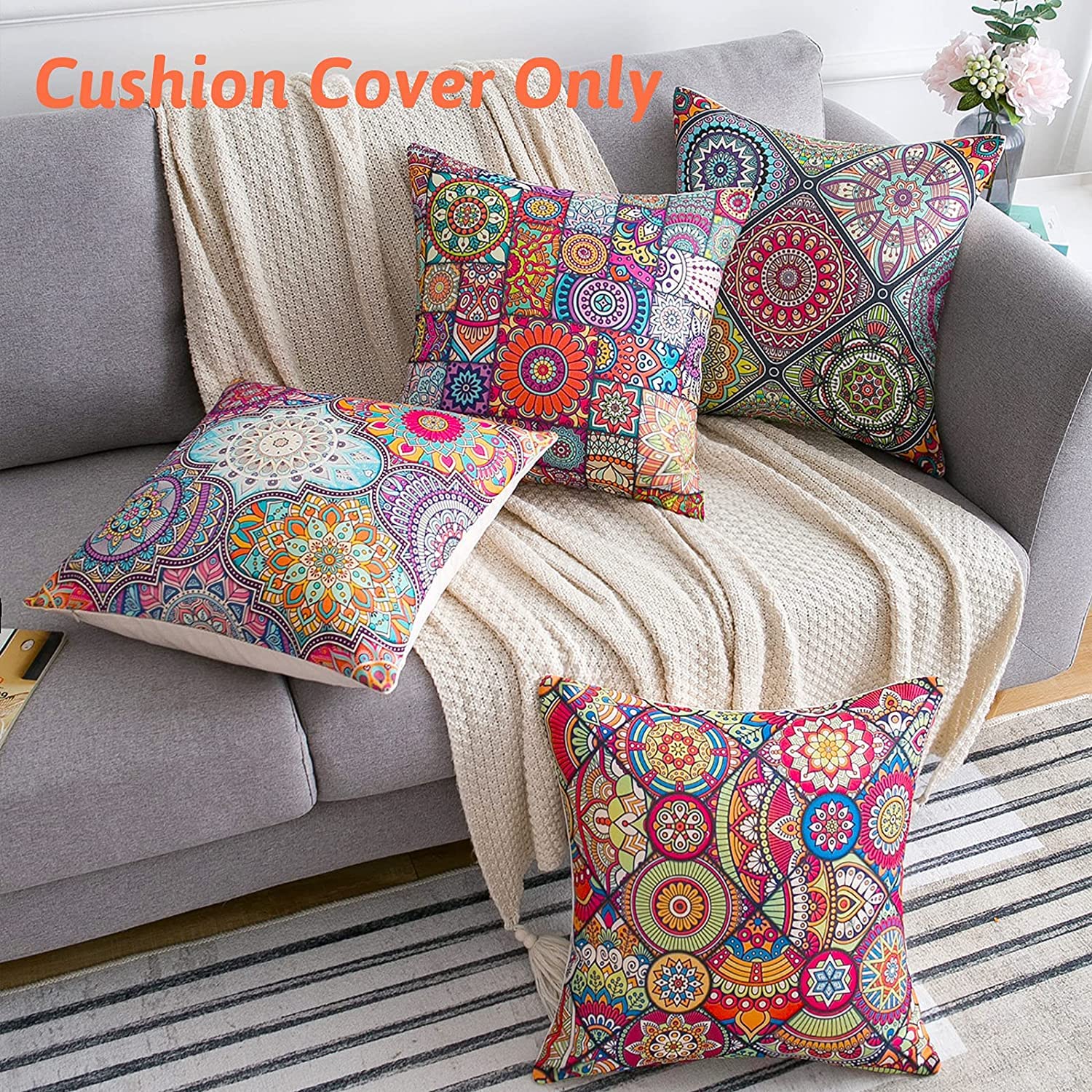 Blockdruck Ente Kissenbezug 50x50 Cm – Baumwolle, Handgefertigt, Mit Boho-Blumendruck Für Sofa