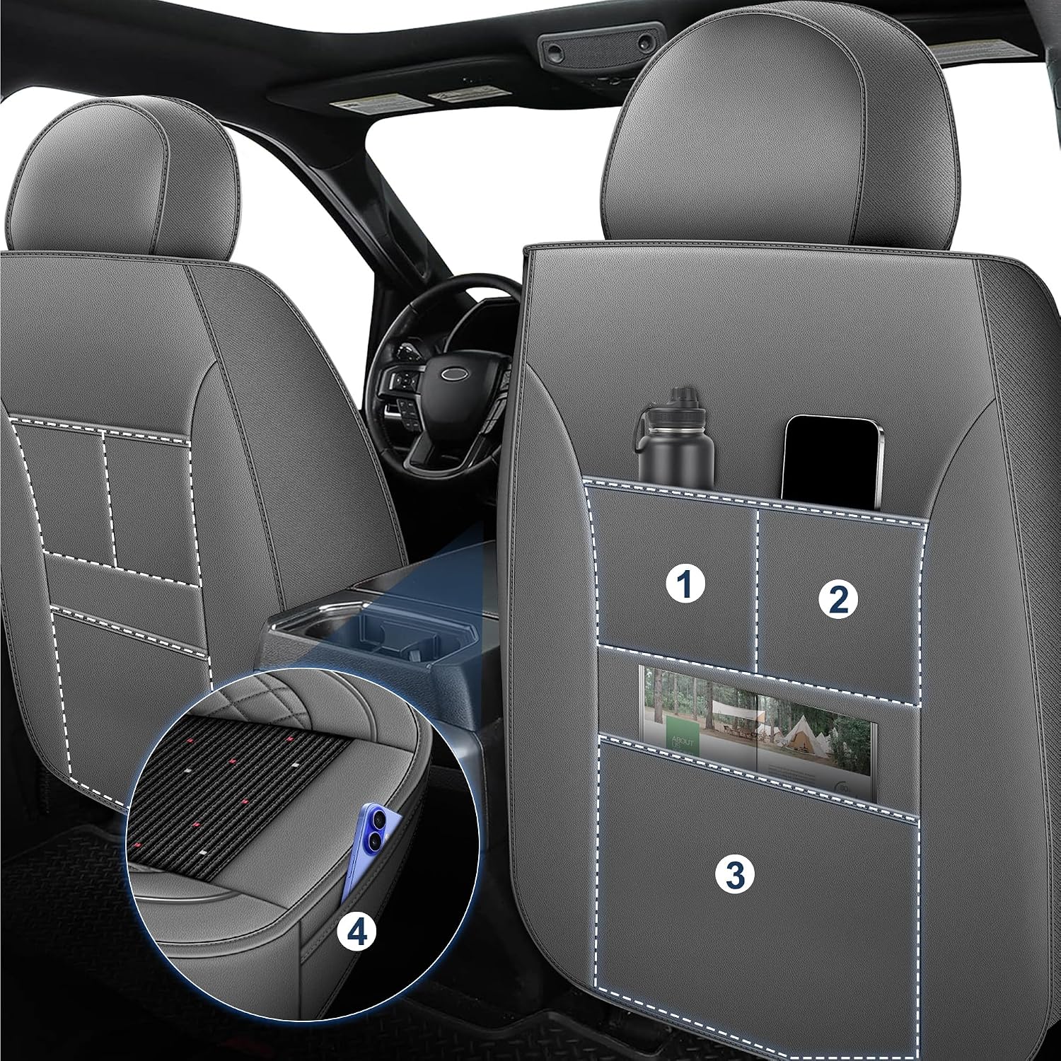 for Ford F150 Seat Covers 2009-2024 2025 2026 F250 F350 F450 2017-2025 2026, Leather Ice Silk Waterproof Trucks Pickup Seat Covers Custom Fit for Ford F150