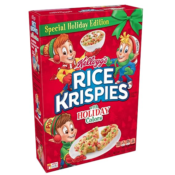 Kellogg's Rice Krispies, Breakfast Cereal, Original with Holiday Colors, Special Holiday Edition, 10.3oz Box
