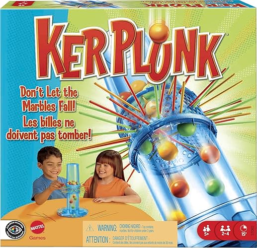 Mattel KerPlunk Kids Game, Easy-to-Learn Family Game for 2 to 4 Players, Don't Let The Marbles Fall - Classic