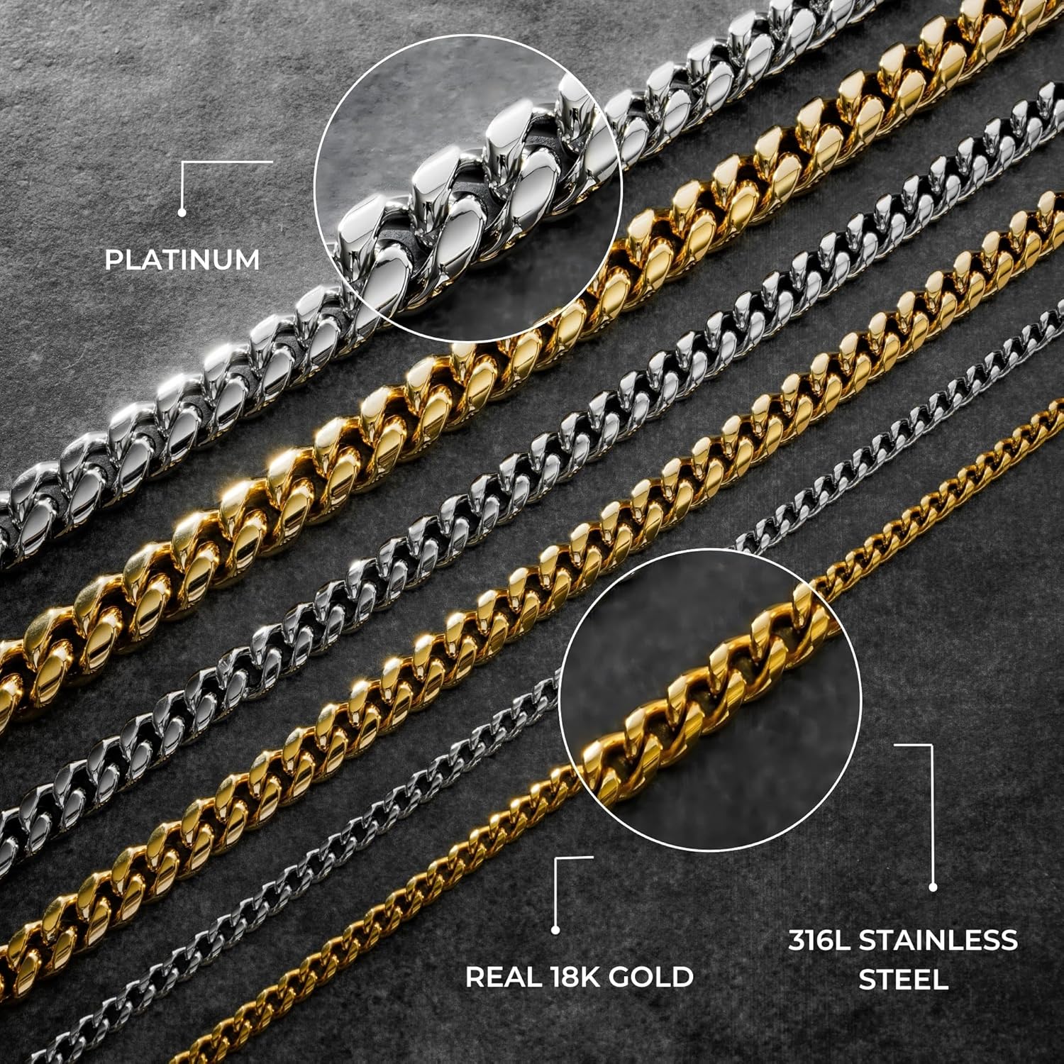 CRAFTD - Silver Cuban Link Chain - Durable Rhodium & 316L Stainless Steel - Waterproof, Heat & Sweat Resistant - Gifts for Men - Men's Jewelry