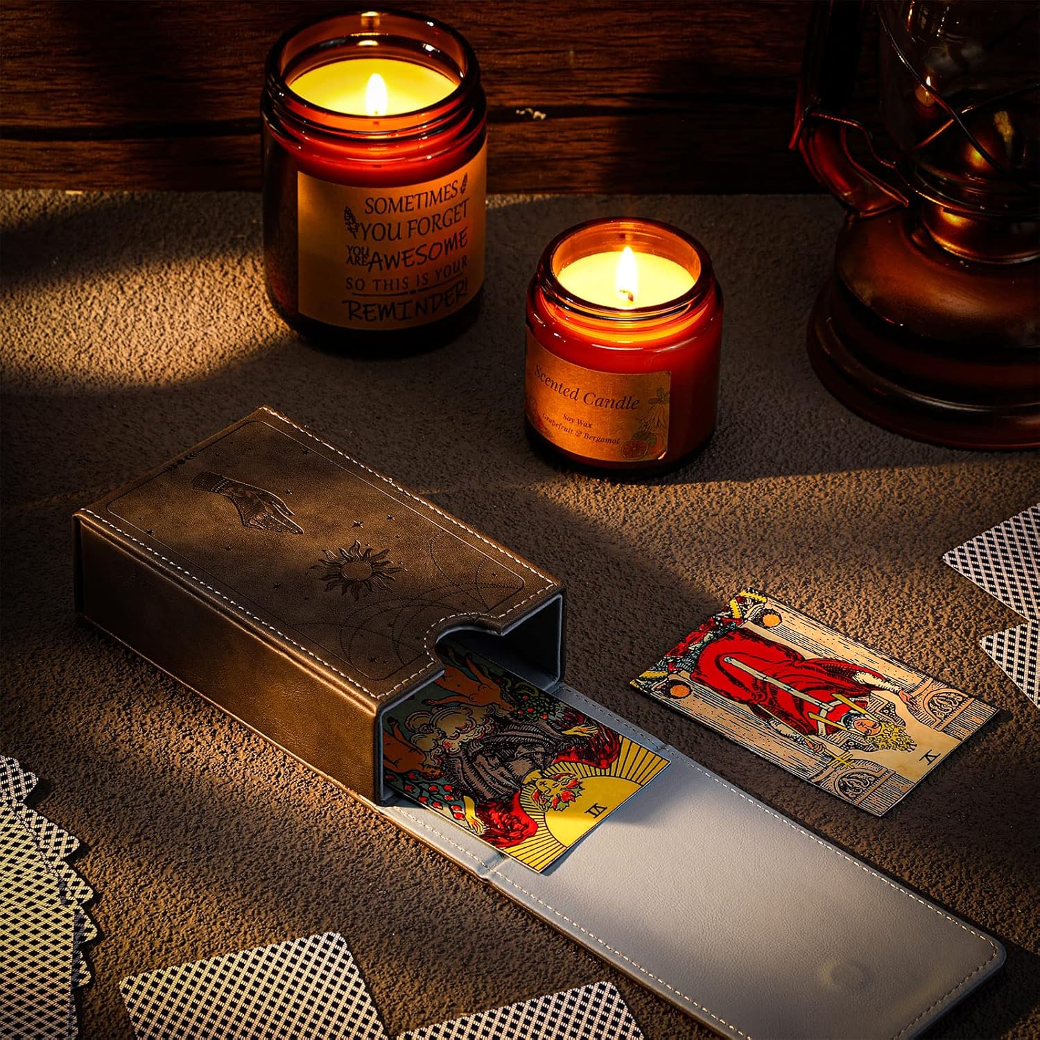 Coume PU Leather Tarot Cards Case Moon Design Playing Cards Holder Tarot Deck Protective Case for Most Standard Size Playing Gothic Oracle(Sun Style)