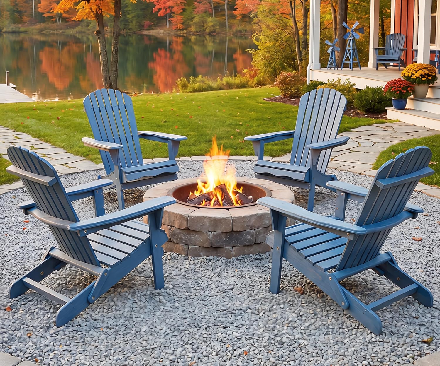 Outdoor Wooden Folding Adirondack Chair Set of 2 with Pre-Assembled BackRest, Wood Patio Chair for Garden Backyard Porch Pool Deck Firepit