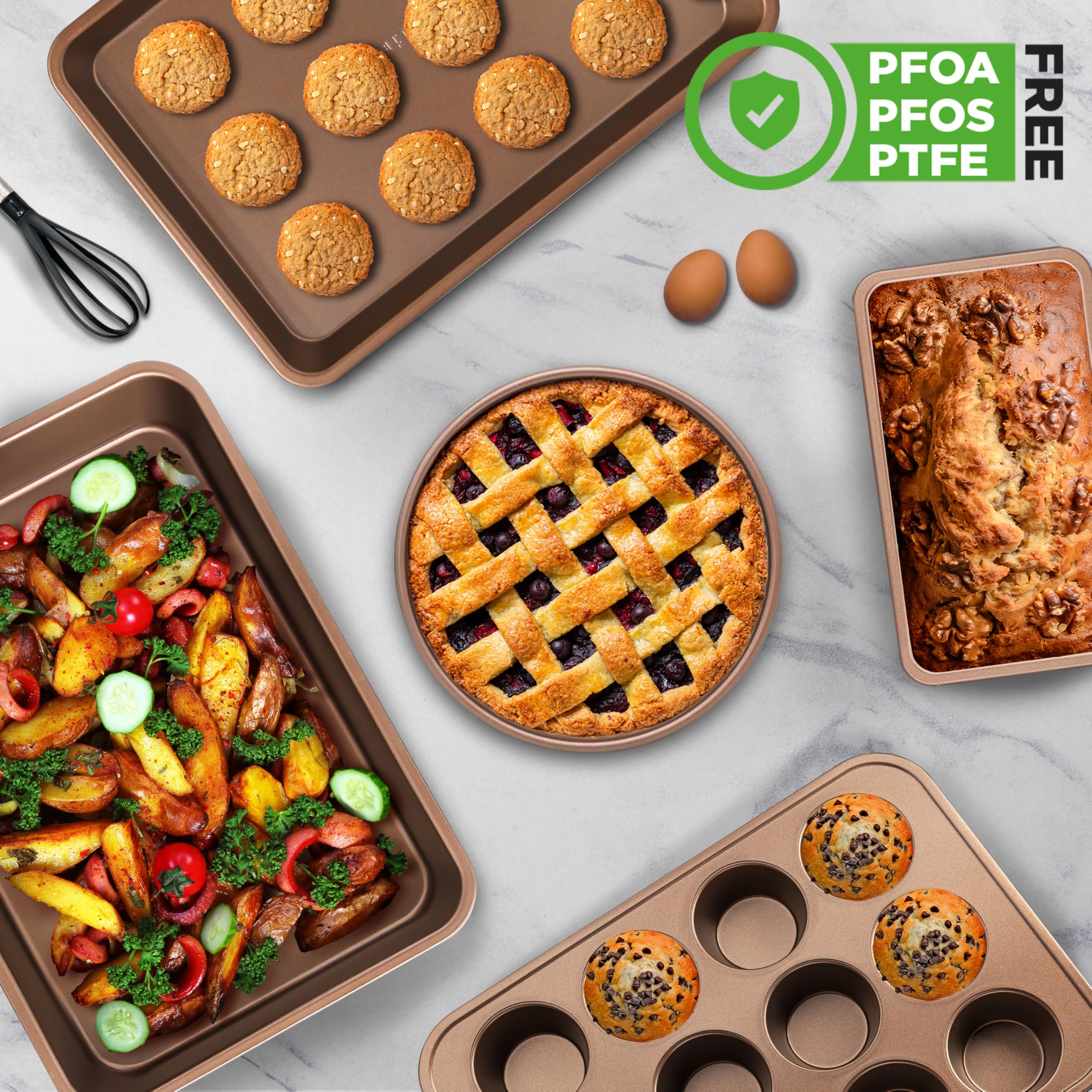 NutriChef Molde dorado para magdalenas de horno de 12 tazas, superficie de capa recubierta antiadherente, bandeja de calentamiento uniforme para magdalenas, cupcakes, pasteles y mini pasteles,