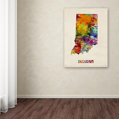 Miniatura 3 de Trademark Fine Art Mapa de Indiana por Michael Tompsett - Lienzo decorativo para pared, 18 x 24 pulgadas