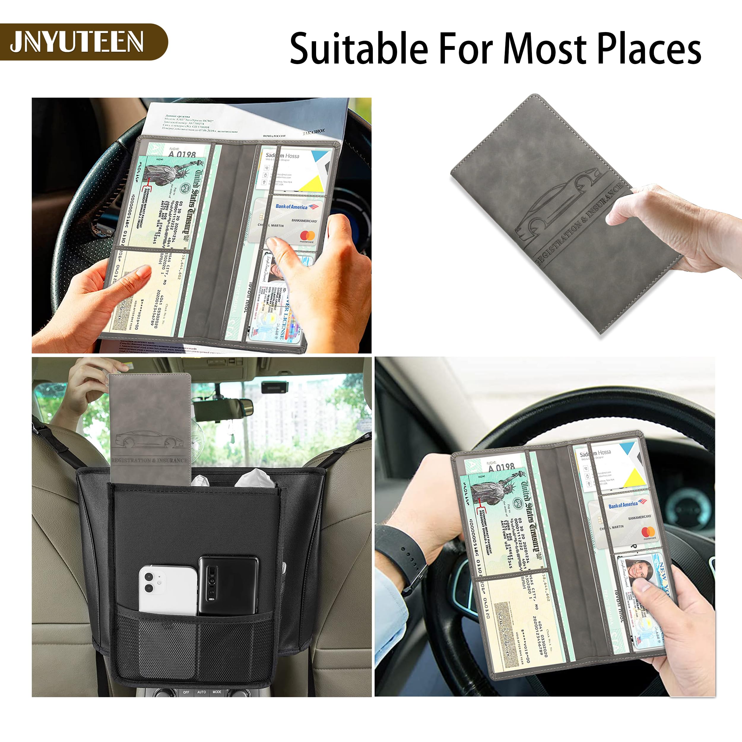 Cartera para Documentos Coche, Cartera Organizadora De Guantera De Cuero PU, Carpeta Documentos Coche Porta Documentos para Viaje Accesorios de Coche para Tarjetas Licencia de Conducir