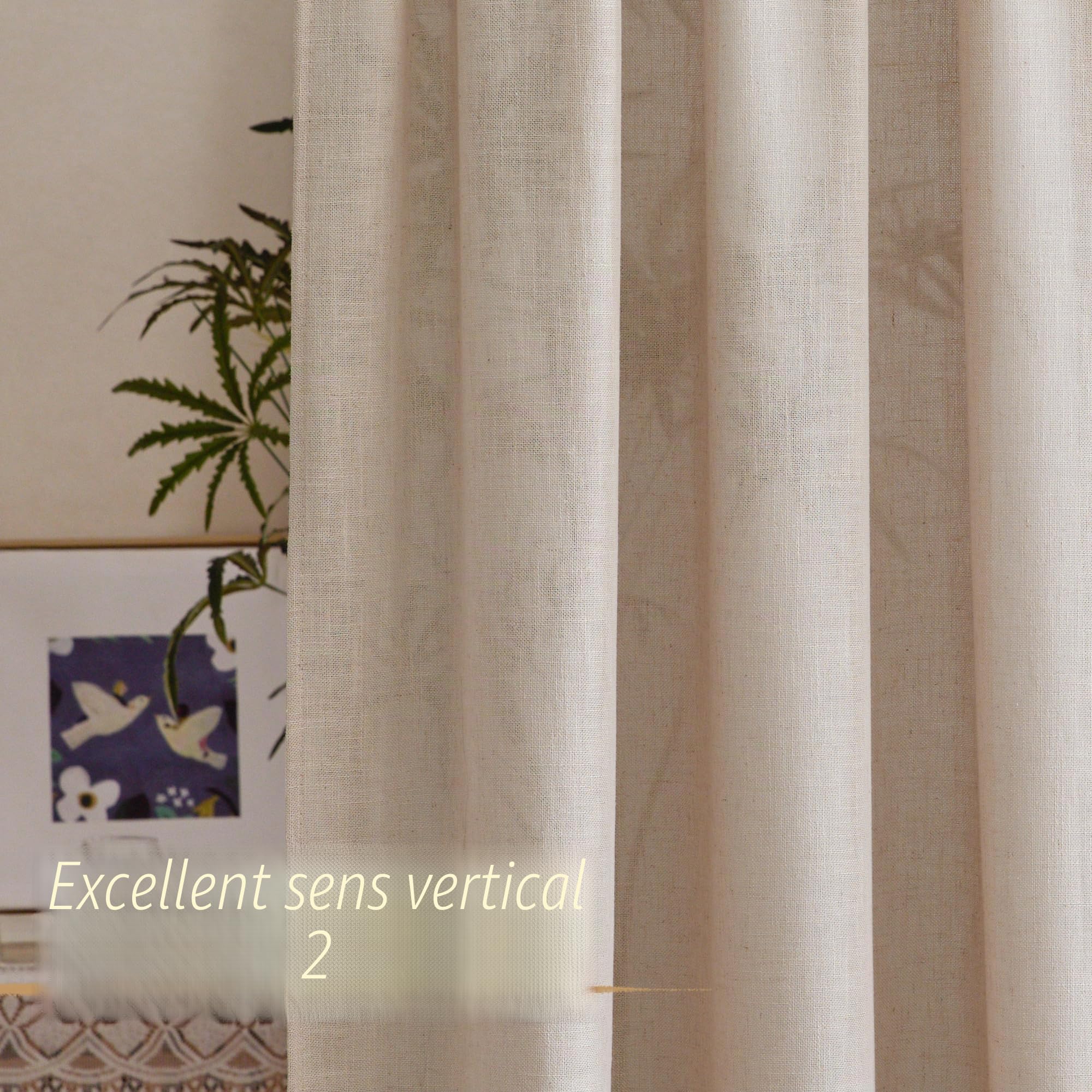 PONY DANCE Rideau Voilage Beige - Rideaux Salon Voile en Lin a OEillet | Draperies Demi Transparent,Décoration de Maison Fenetre Chambre, Largeur 300 cm sur Hauteur 245 cm, Beige, Lot de 1