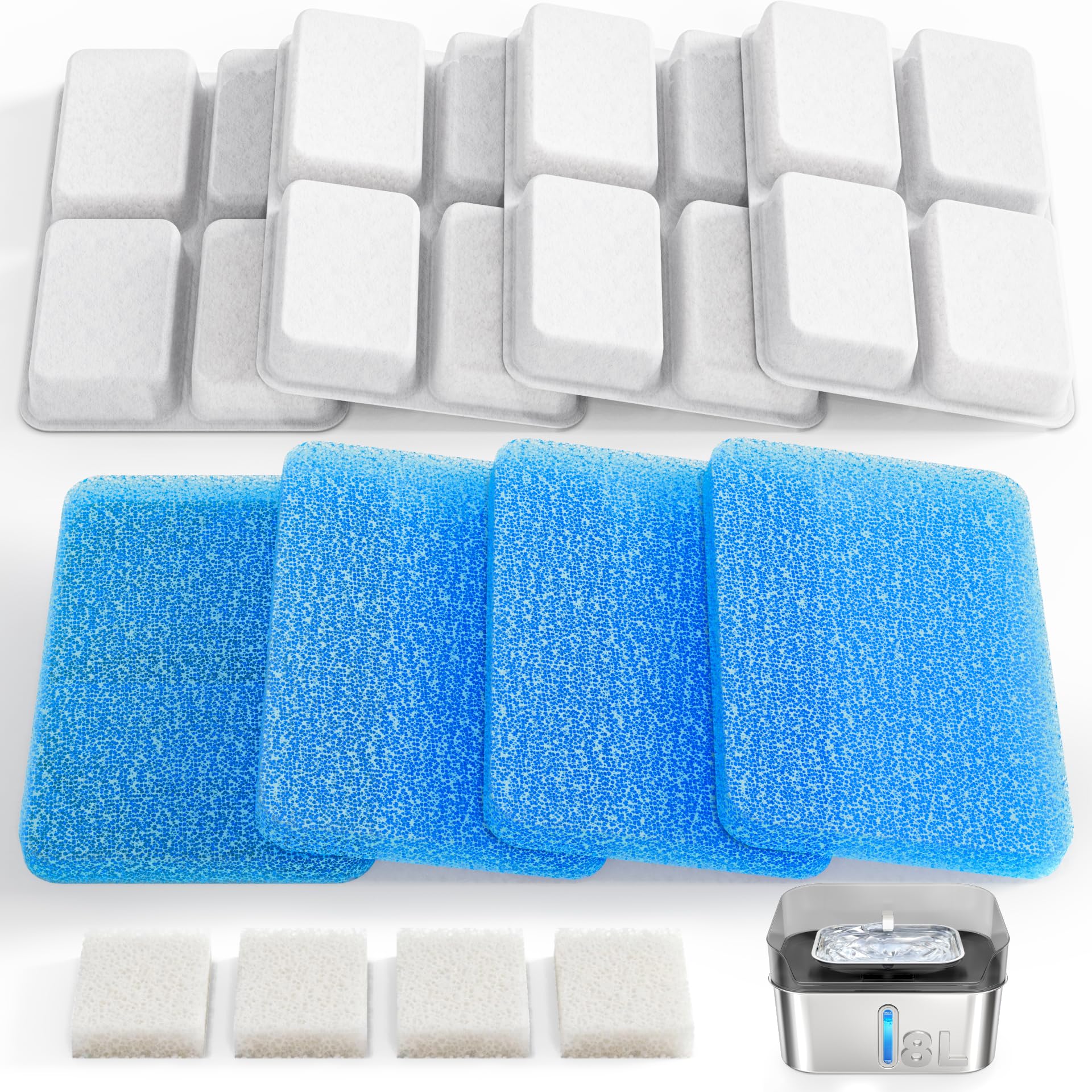 Dog Water Fountain Filter Replacement, 4 Packs Pet Water Filter & Sponge Filter for Sharlovy W10 Pro, 2 Months Set Easy-Swap For Dogs and Cat Fountain