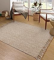 Collive 4x6 Tan/Cream Braided Area Rug - Machine Washable Woven Cotton Rug for Bedroom, Living Room, Farmhouse Decor