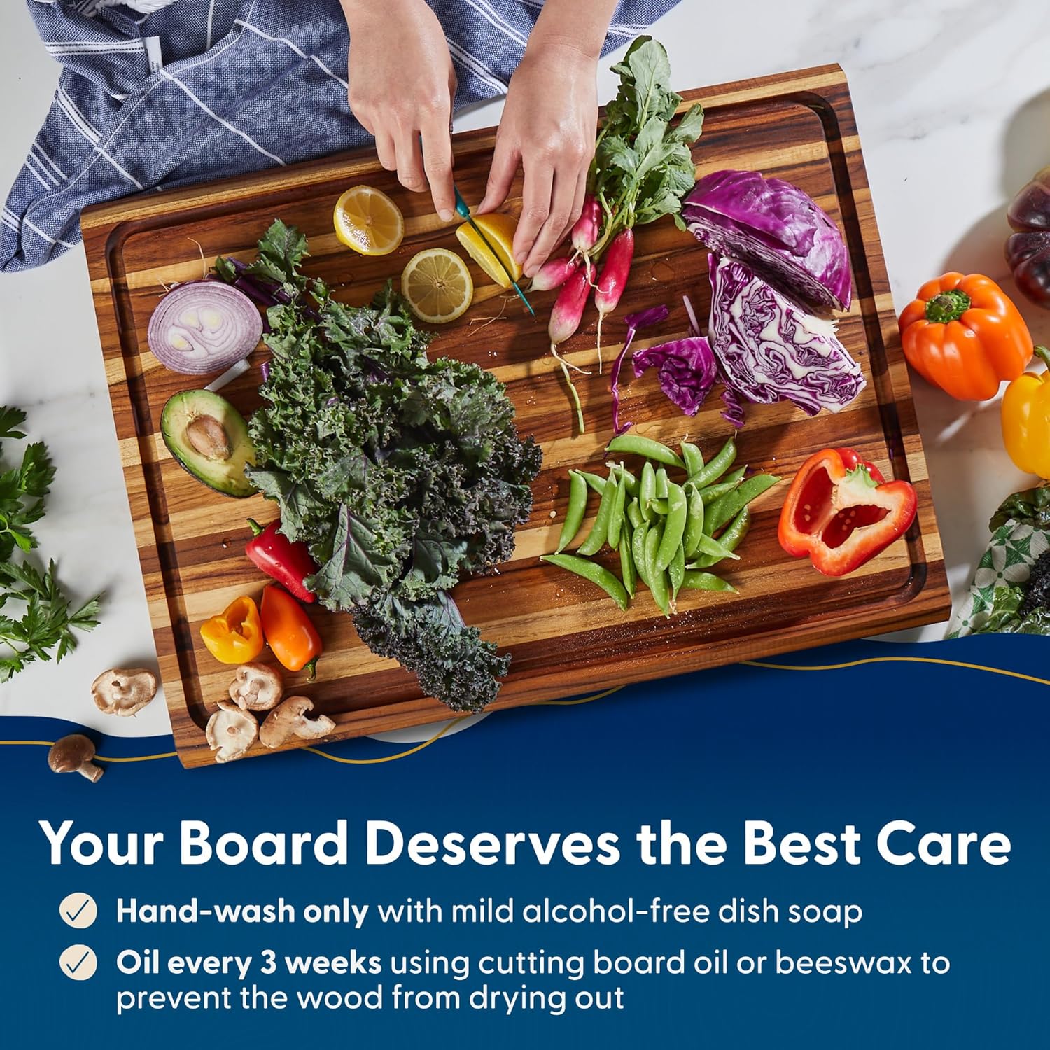 Extra Large Cutting Board | Teak Edge Grain Cutting Board for Kitchen with Juice Groove | Perfect for Charcuterie | Gift Box Included | 23x17x1.5 in